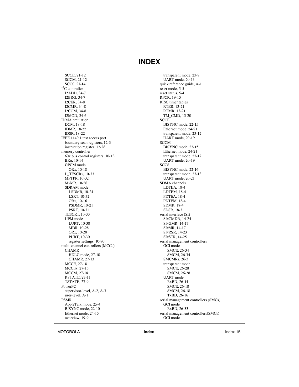 Index | Motorola MPC8260 User Manual | Page 995 / 1006