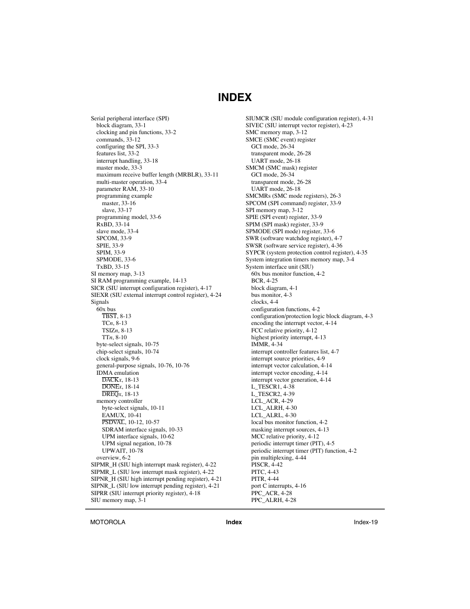 Index | Motorola MPC8260 User Manual | Page 999 / 1006