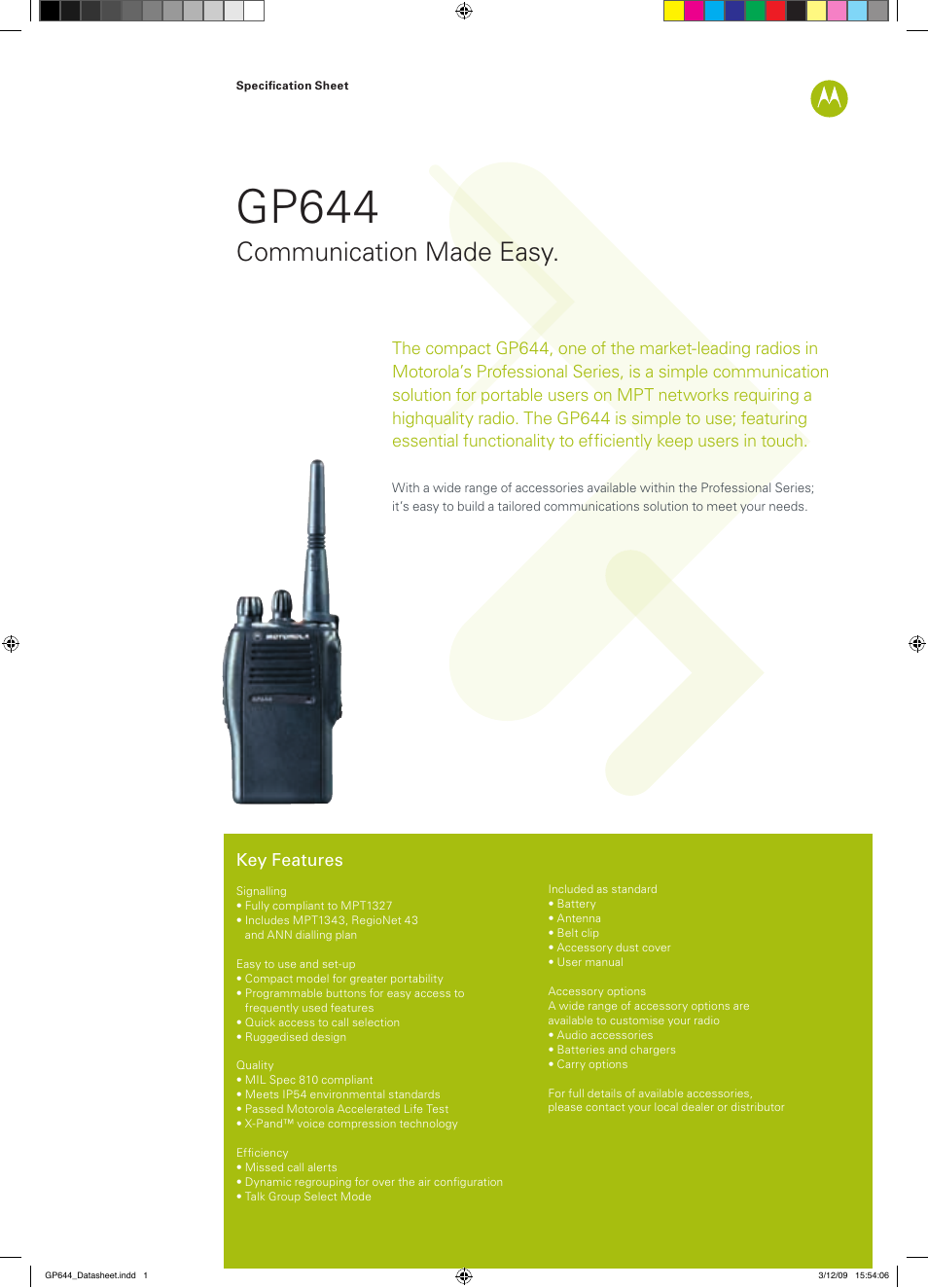 Motorola GP644 User Manual | 2 pages