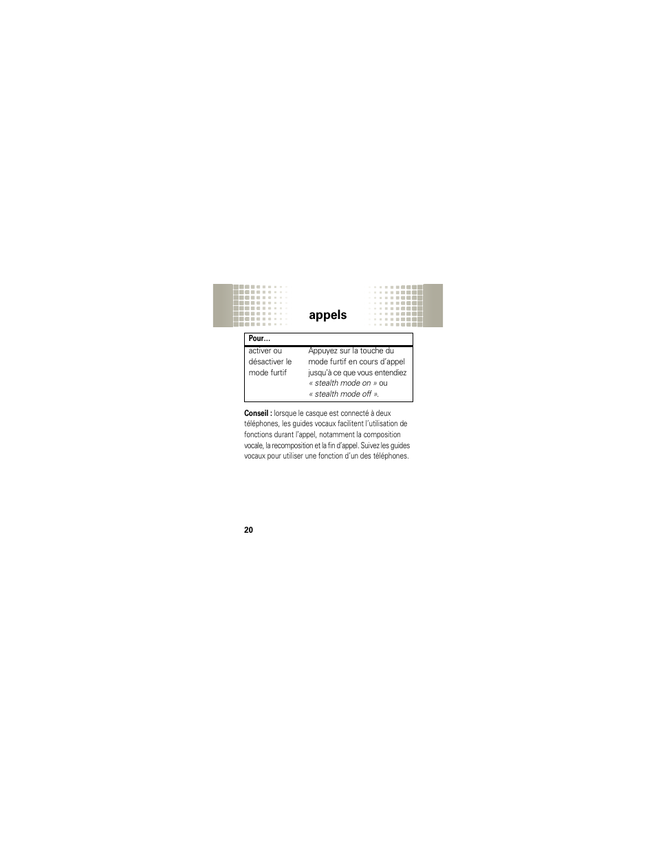 Appels | Motorola HX1 User Manual | Page 110 / 138