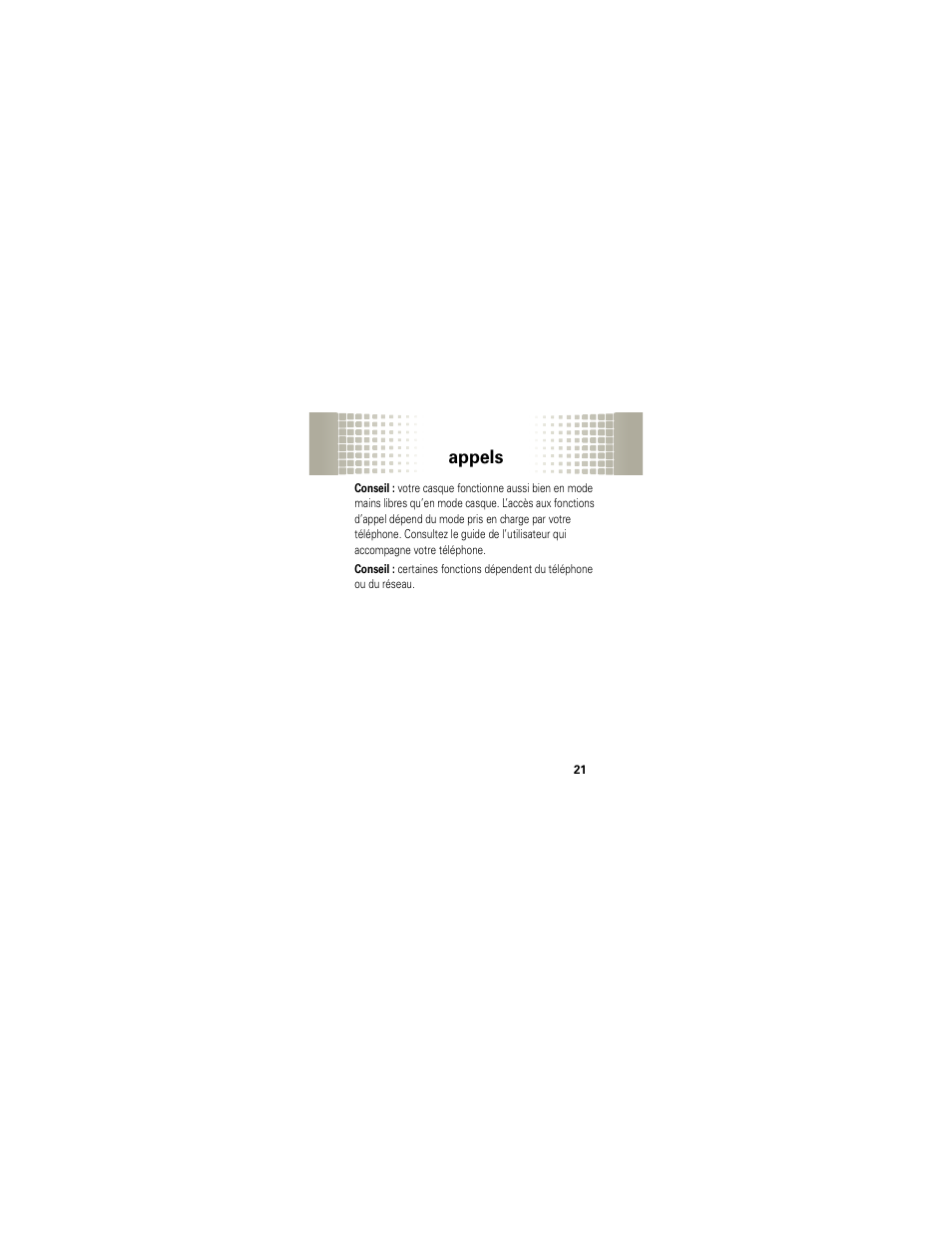 Appels | Motorola HX1 User Manual | Page 111 / 138
