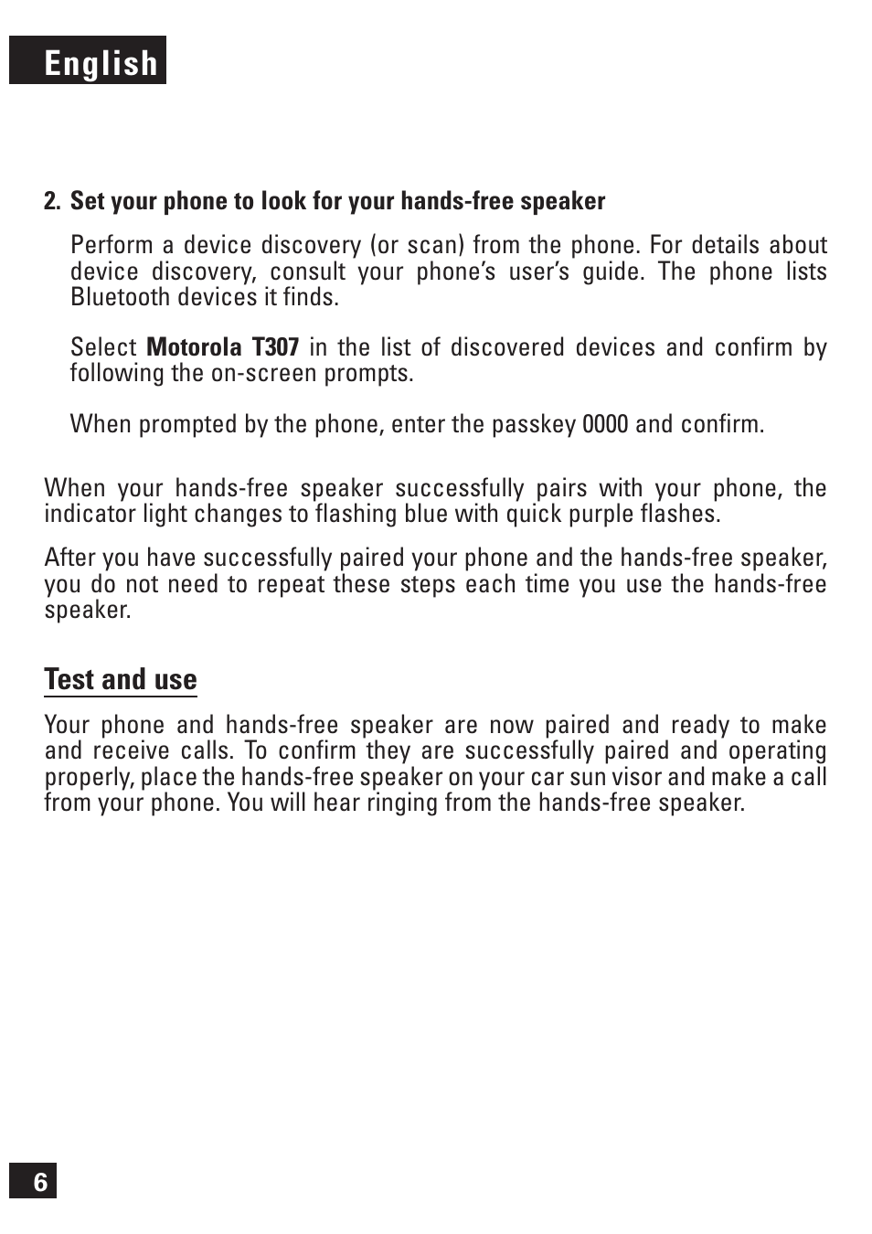 English, Test and use | Motorola 6803578F61 User Manual | Page 7 / 11