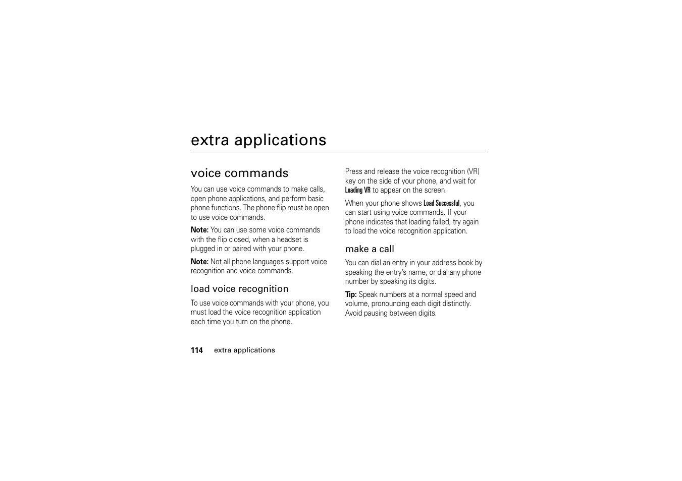 Extra applications, Voice commands | Motorola A1200 User Manual | Page 116 / 144