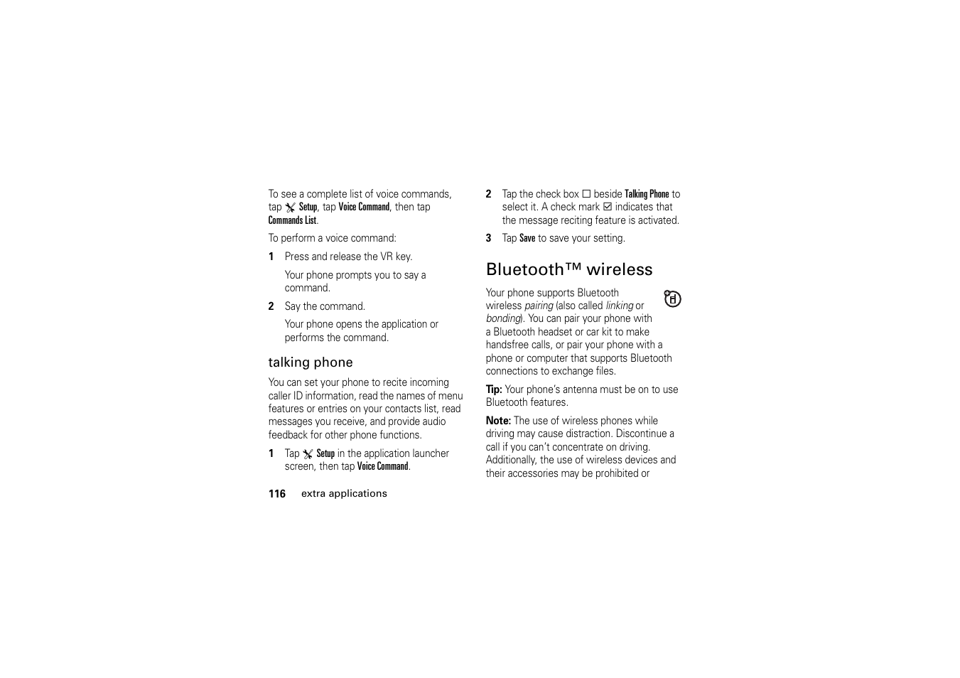 Bluetooth™ wireless, Bluetooth™ wi | Motorola A1200 User Manual | Page 118 / 144