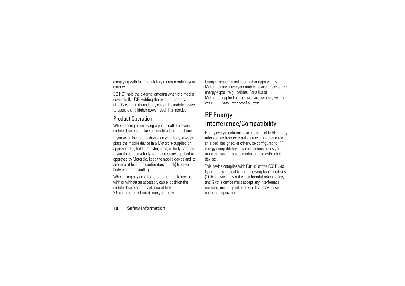 Rf energy interference/compatibility | Motorola A1200 User Manual | Page 12 / 144