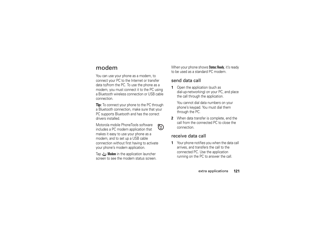 Modem | Motorola A1200 User Manual | Page 123 / 144
