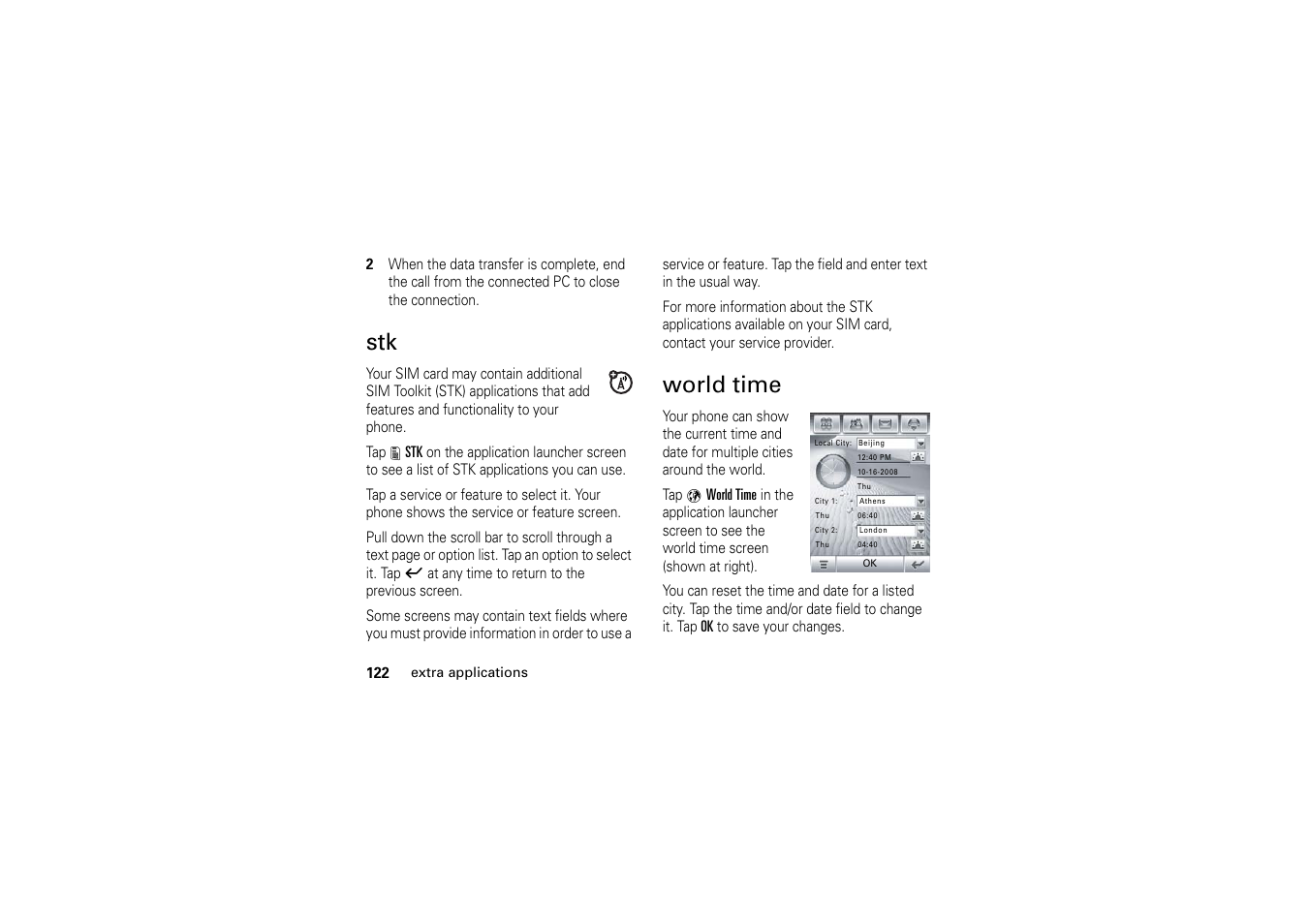 World time, Stk world time | Motorola A1200 User Manual | Page 124 / 144