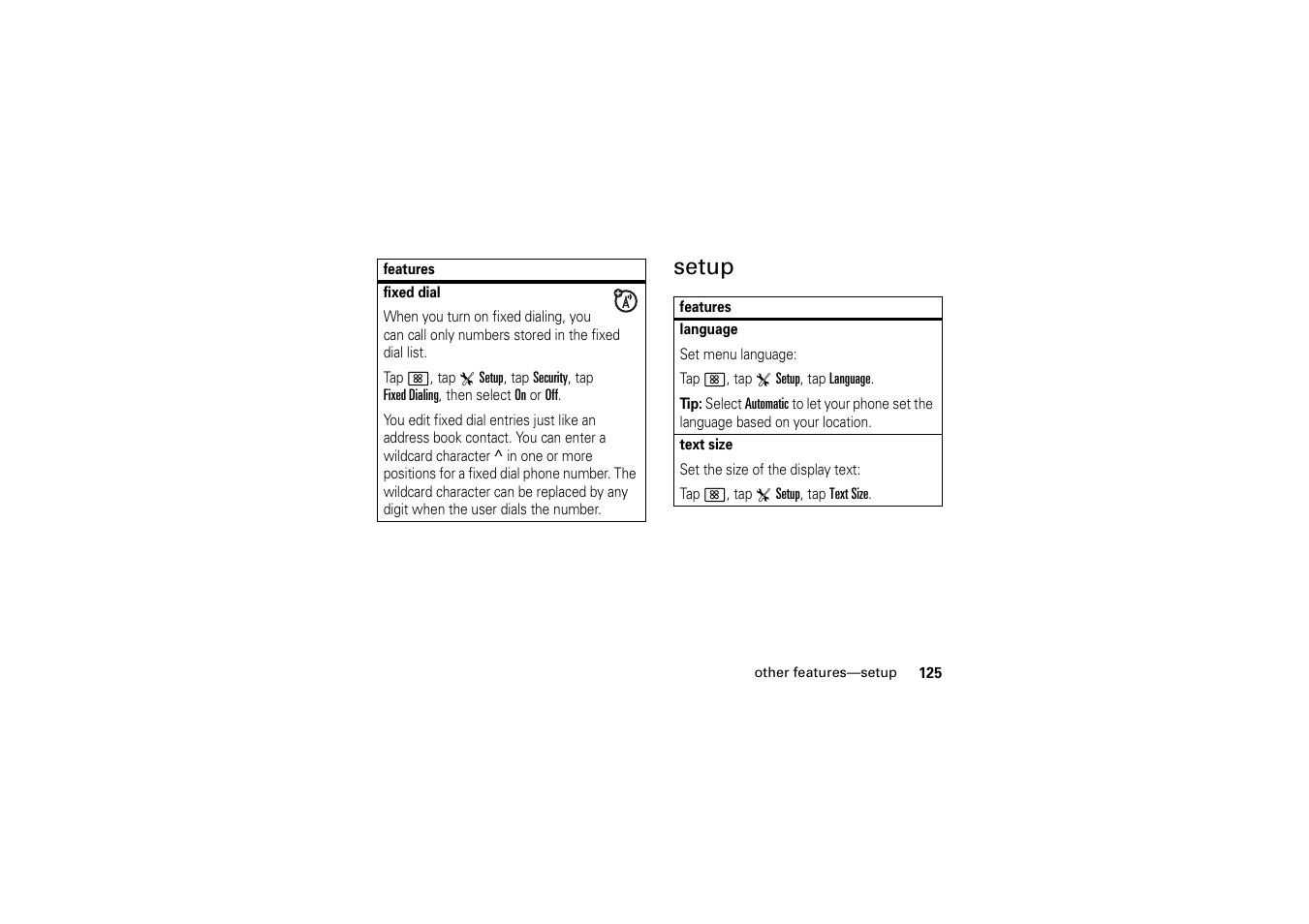 Setup | Motorola A1200 User Manual | Page 127 / 144