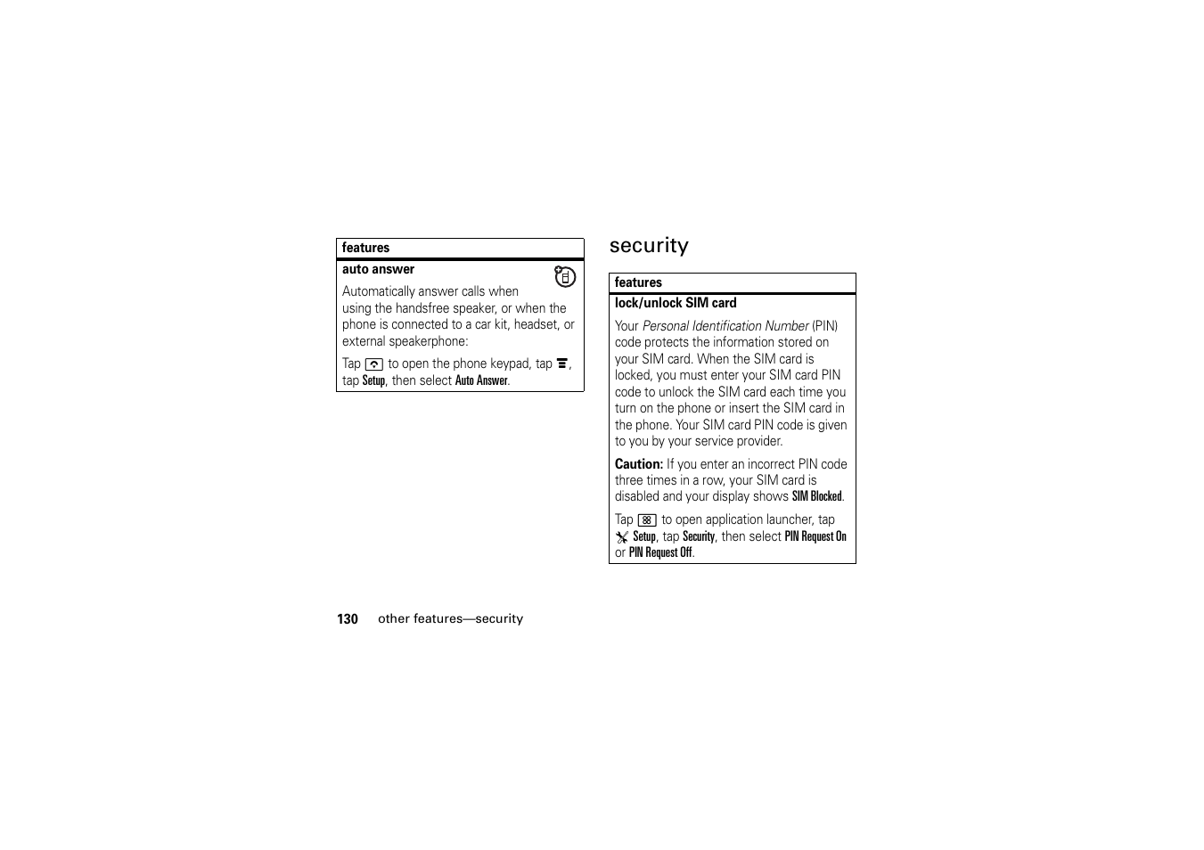 Security | Motorola A1200 User Manual | Page 132 / 144