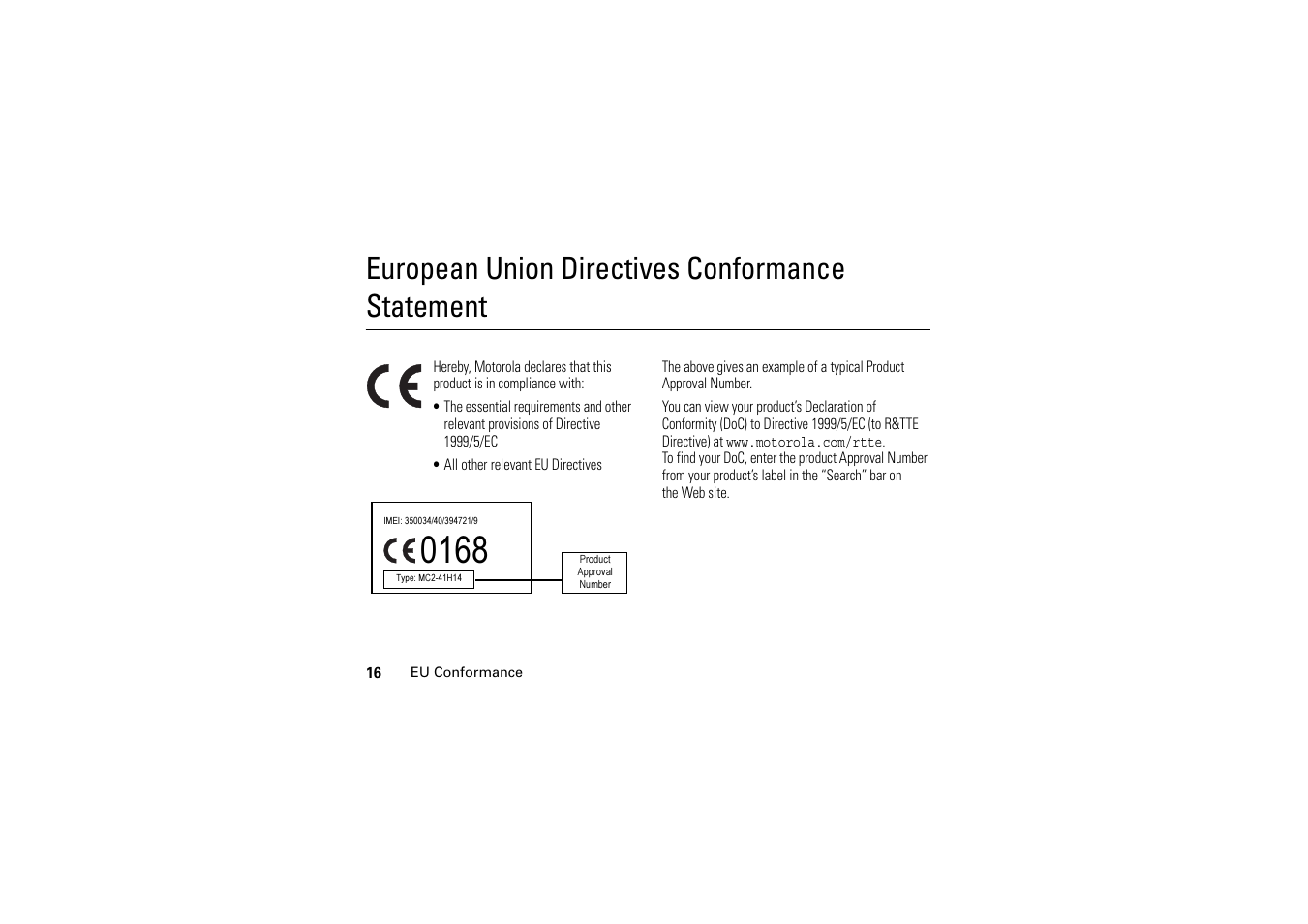 Eu conformance, European union directives conformance statement | Motorola A1200 User Manual | Page 18 / 144