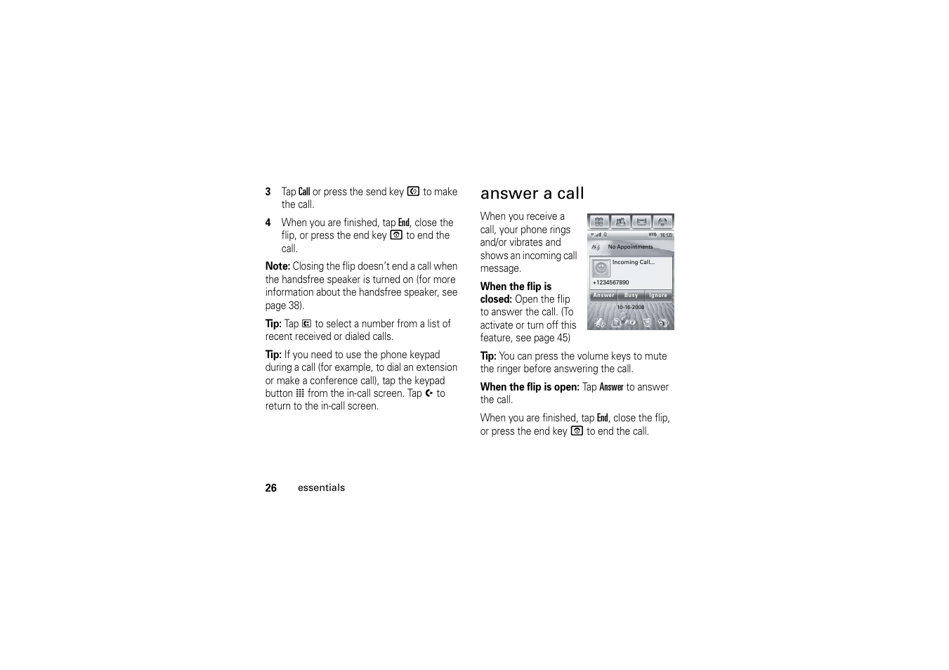 Answer a call | Motorola A1200 User Manual | Page 28 / 144