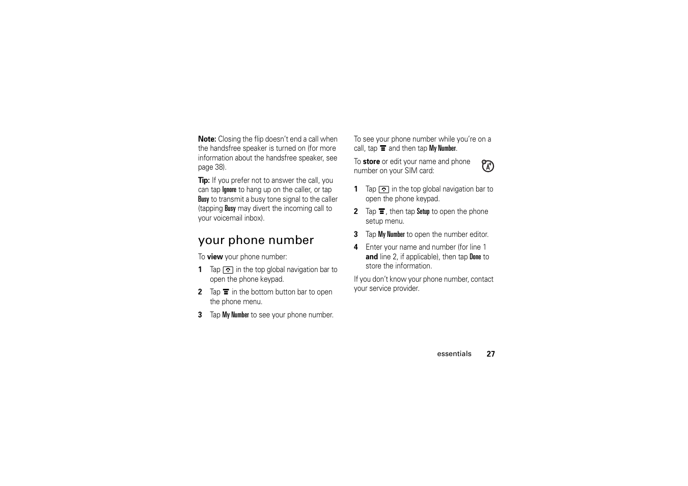 Your phone number | Motorola A1200 User Manual | Page 29 / 144