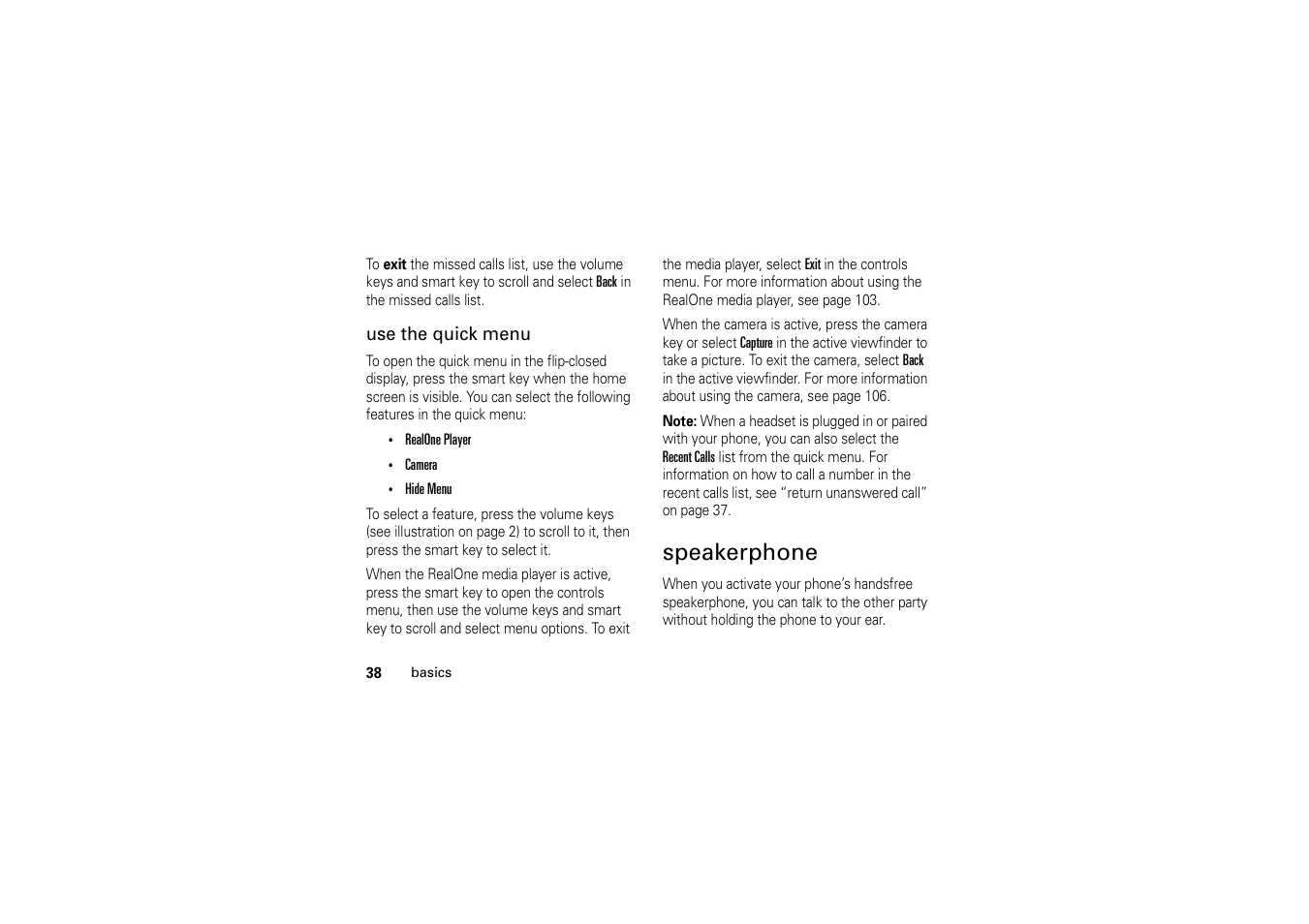Speakerphone | Motorola A1200 User Manual | Page 40 / 144
