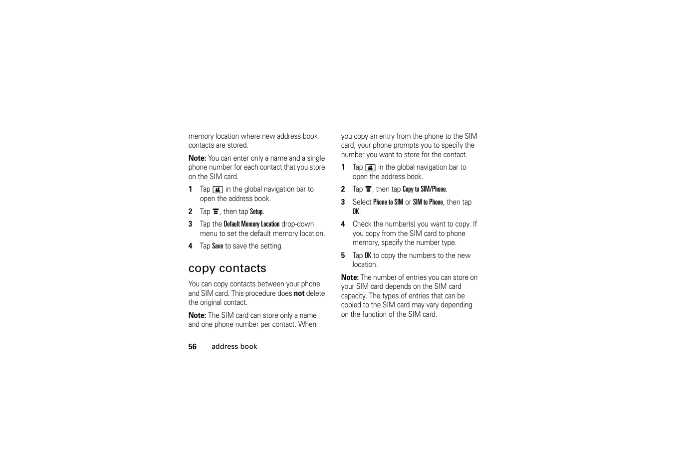 Copy contacts | Motorola A1200 User Manual | Page 58 / 144