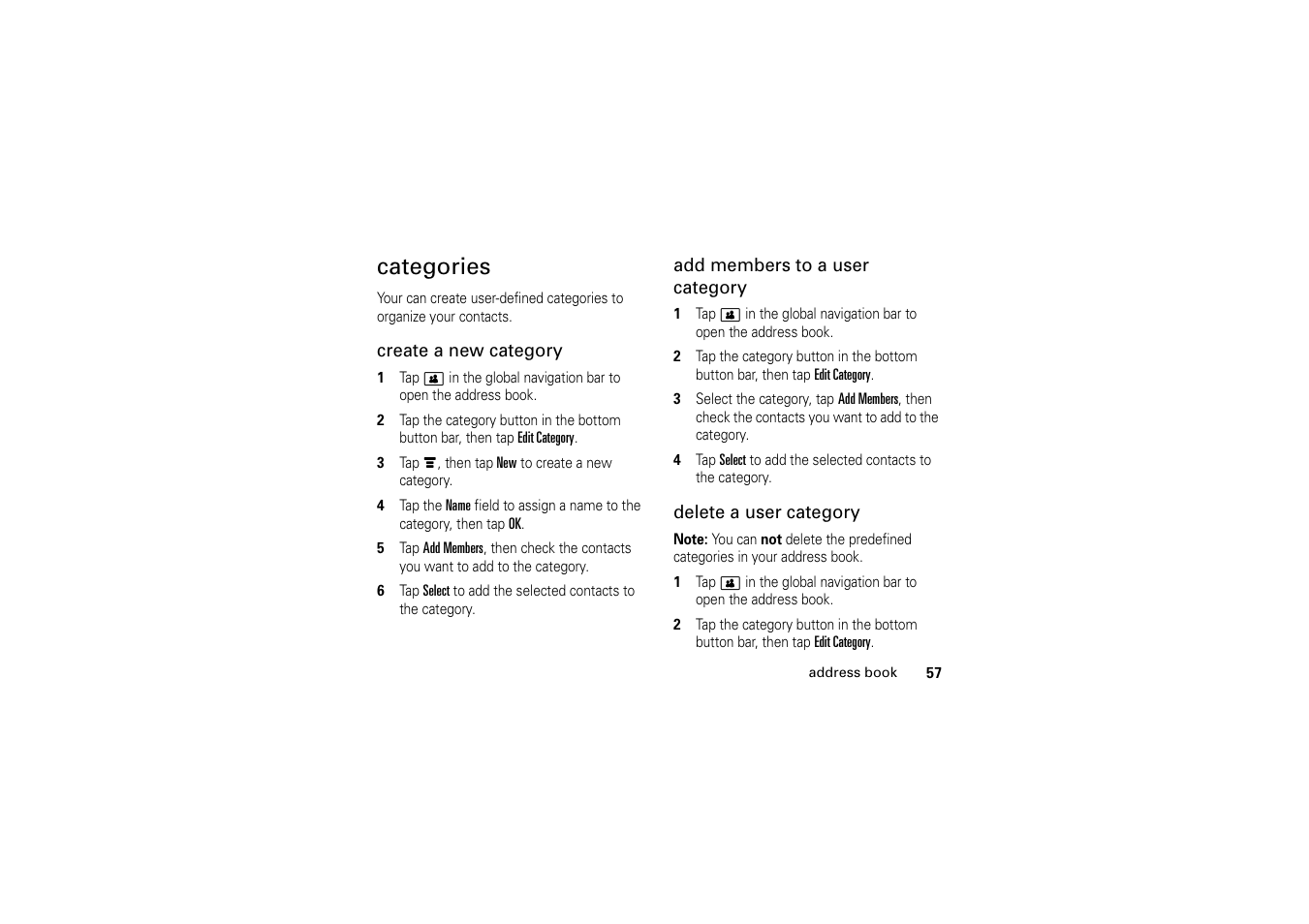 Categories | Motorola A1200 User Manual | Page 59 / 144