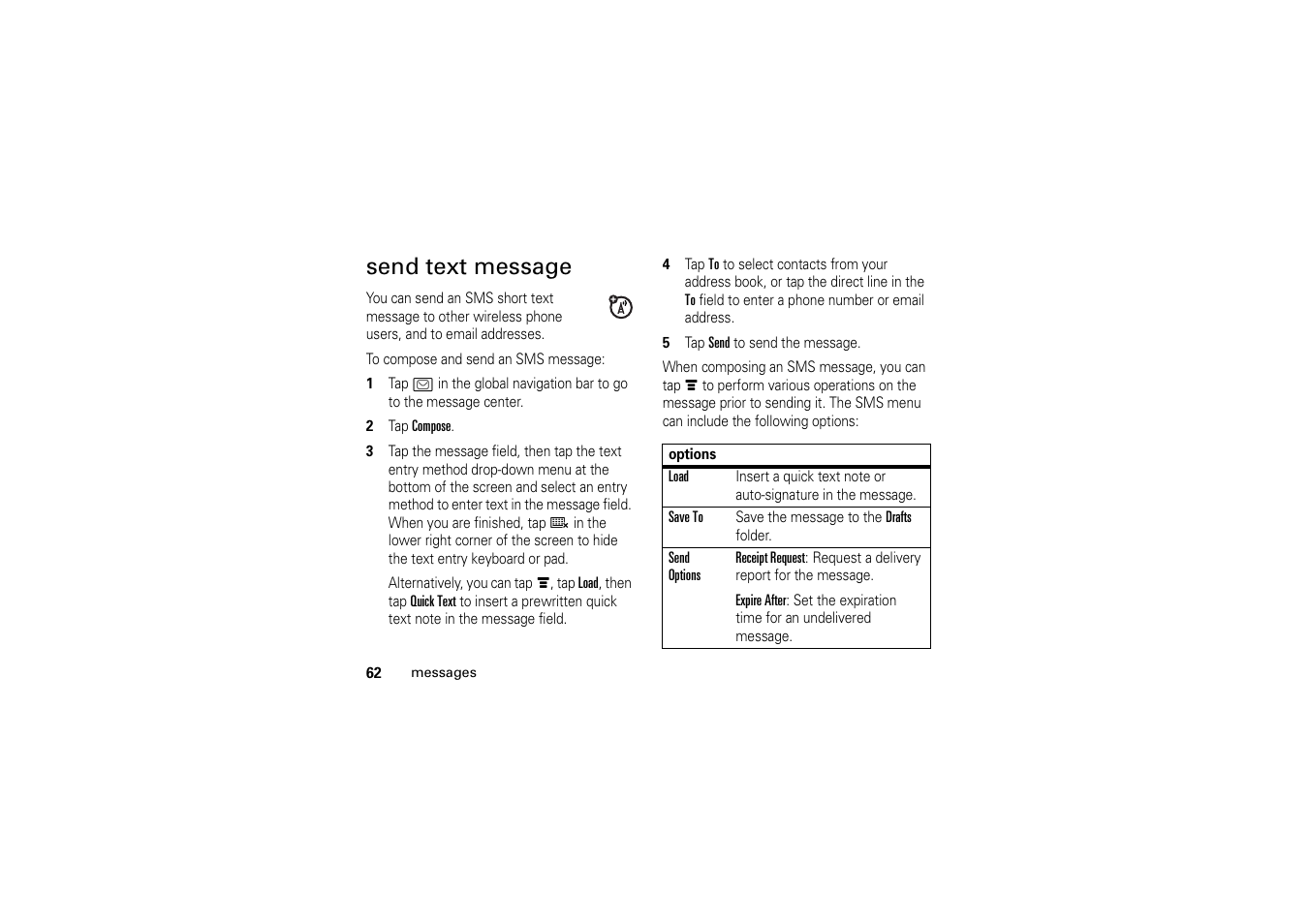 Send text message | Motorola A1200 User Manual | Page 64 / 144