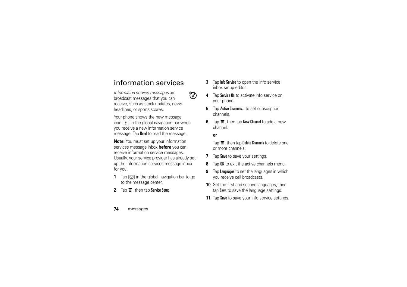 Information services | Motorola A1200 User Manual | Page 76 / 144