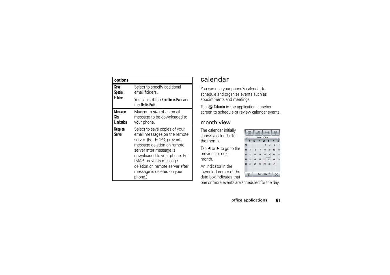 Calendar, Month view | Motorola A1200 User Manual | Page 83 / 144