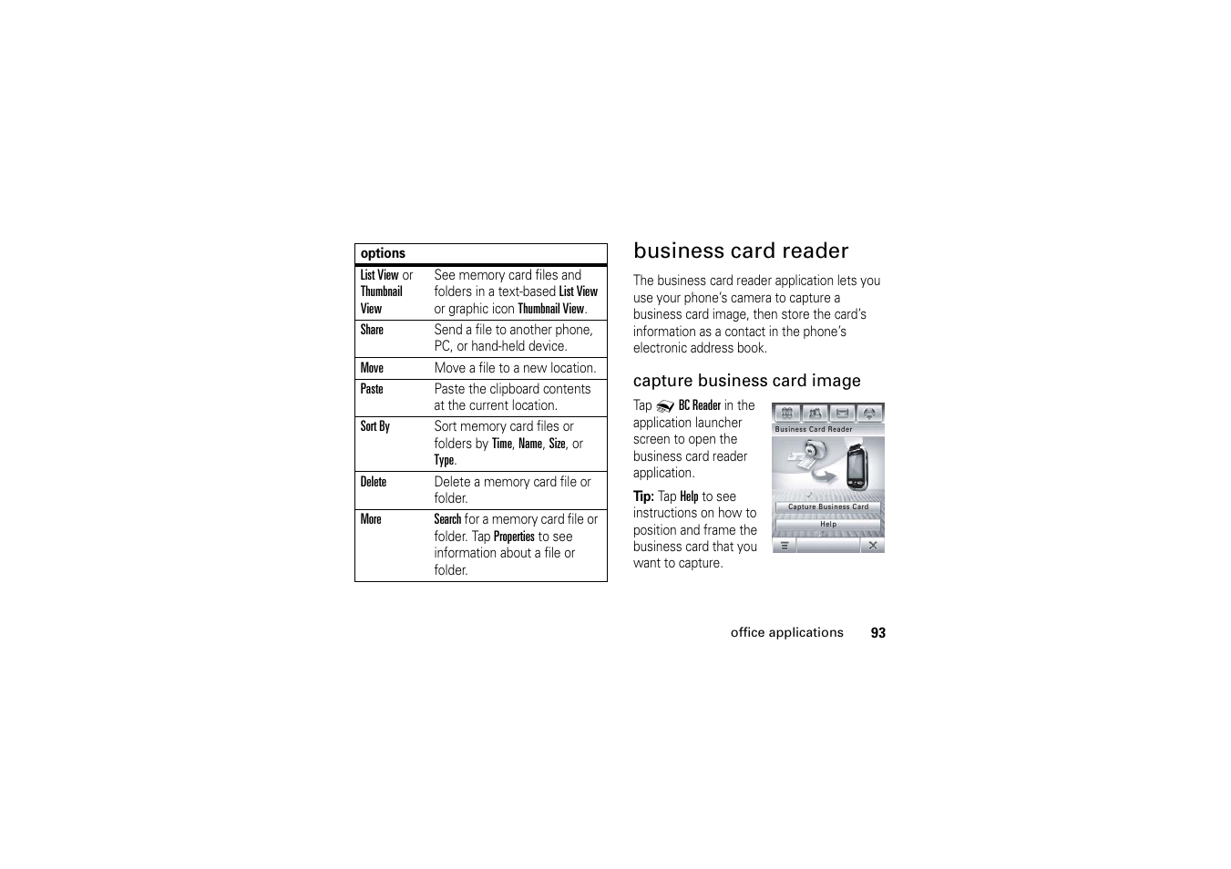 Business card reader, Business card reader . 93 | Motorola A1200 User Manual | Page 95 / 144