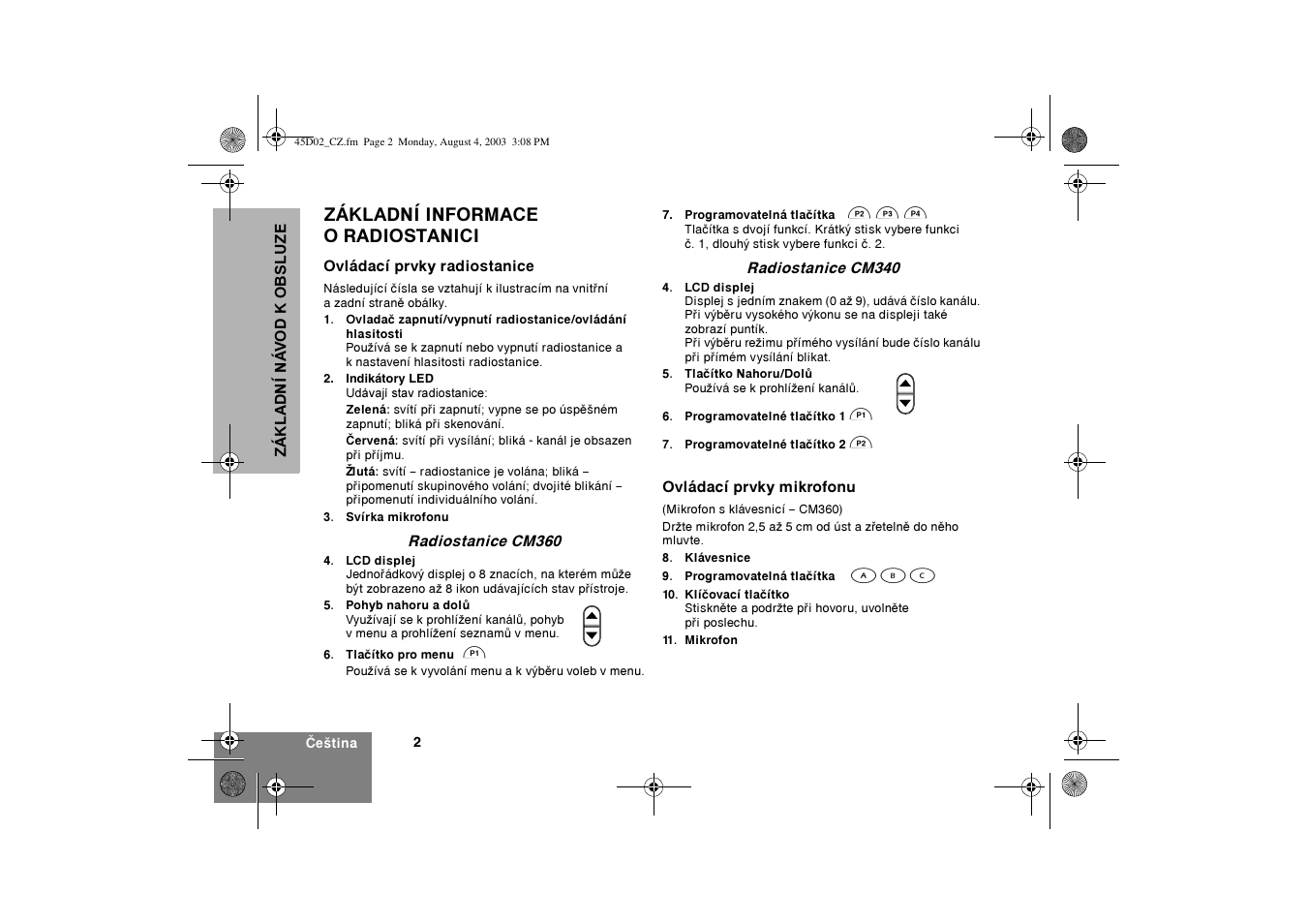 Základní informace o radiostanici | Motorola CM340 User Manual | Page 124 / 184