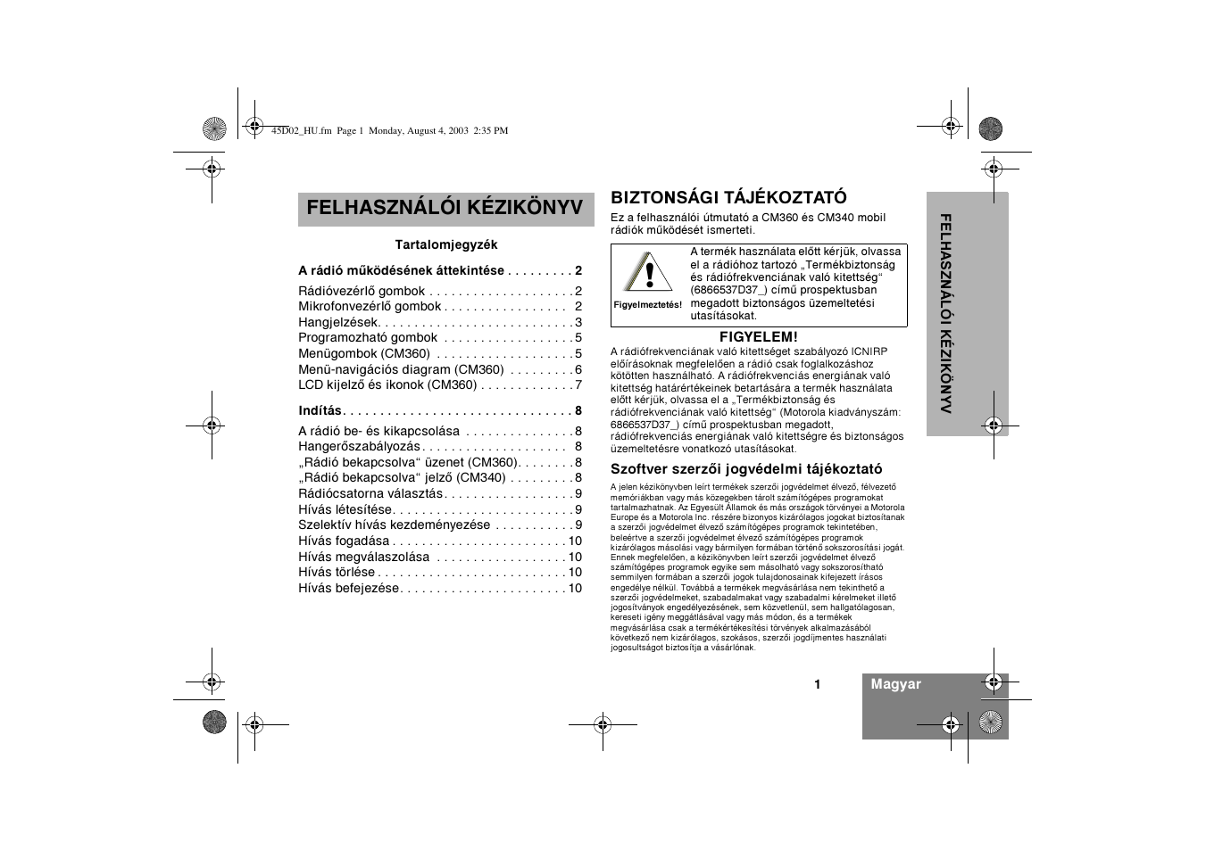 Felhasználói kézikönyv | Motorola CM340 User Manual | Page 133 / 184