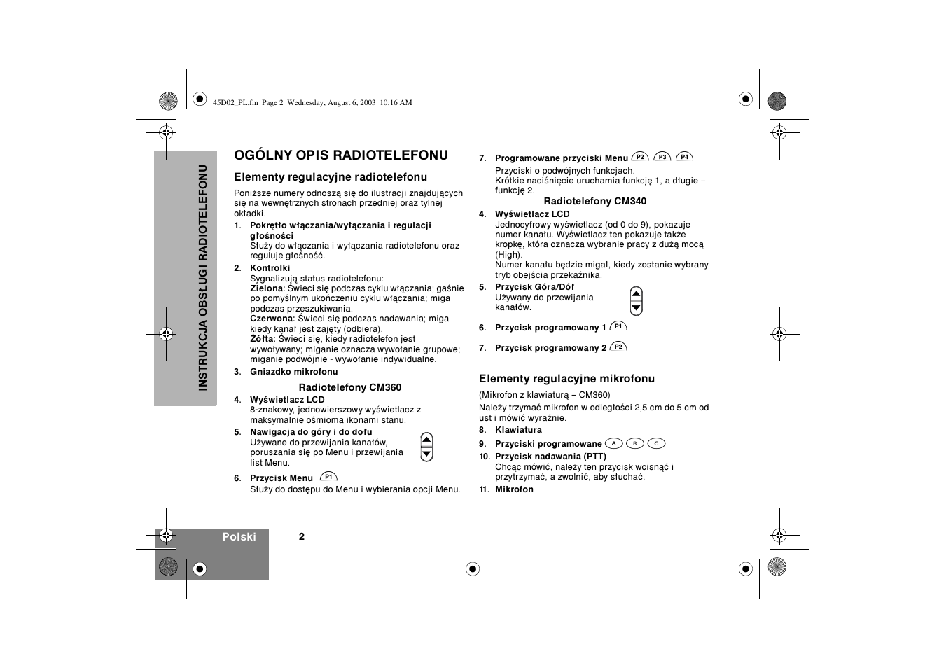 Ogólny opis radiotelefonu | Motorola CM340 User Manual | Page 144 / 184