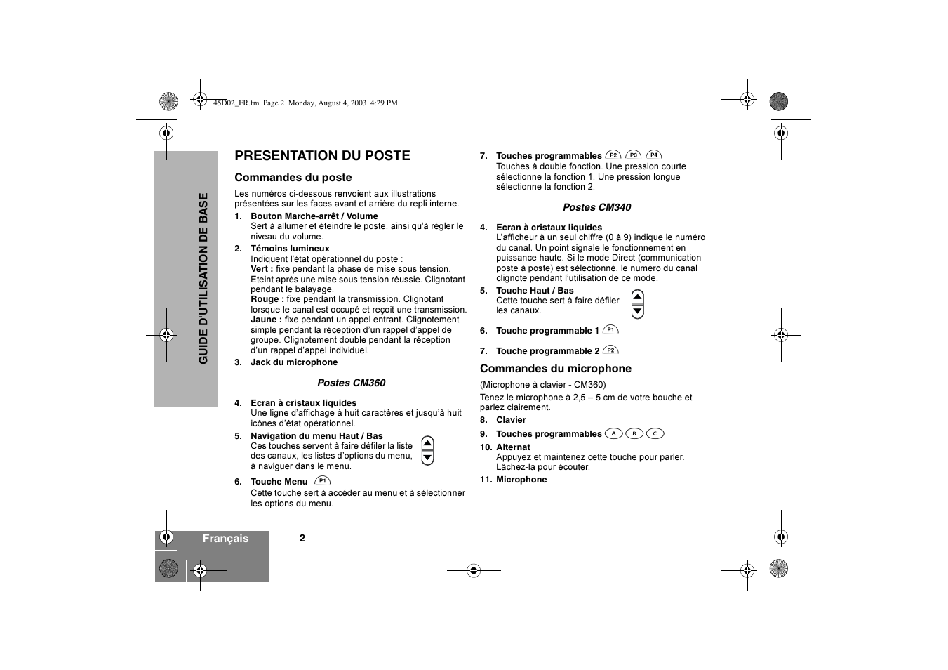 Presentation du poste | Motorola CM340 User Manual | Page 24 / 184