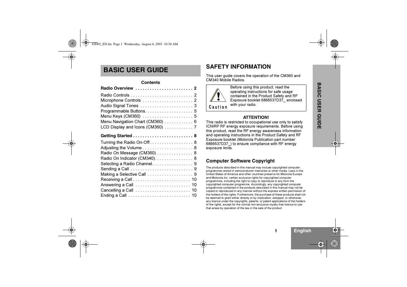 Basic user guide | Motorola CM340 User Manual | Page 3 / 184