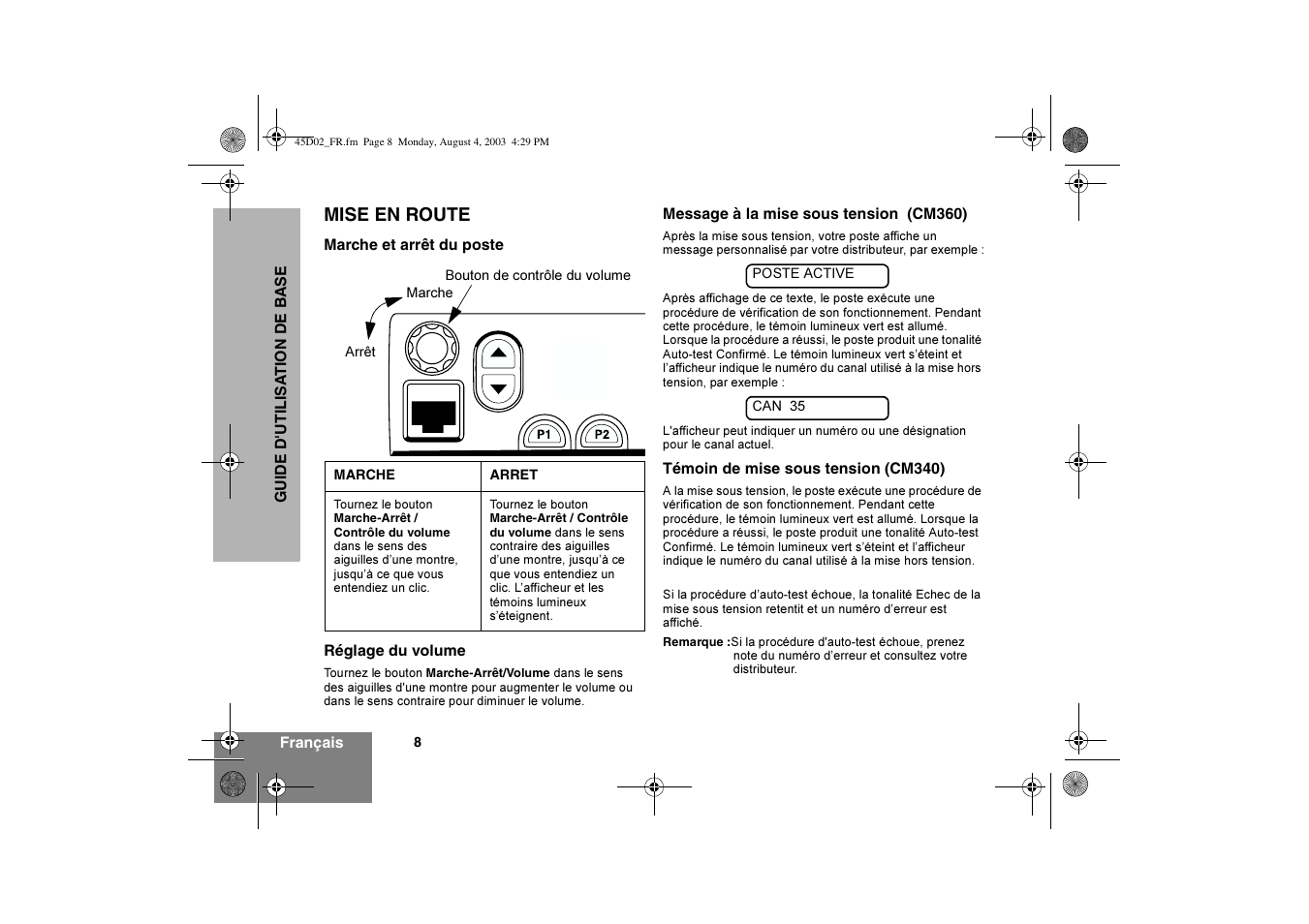 Mise en route | Motorola CM340 User Manual | Page 30 / 184