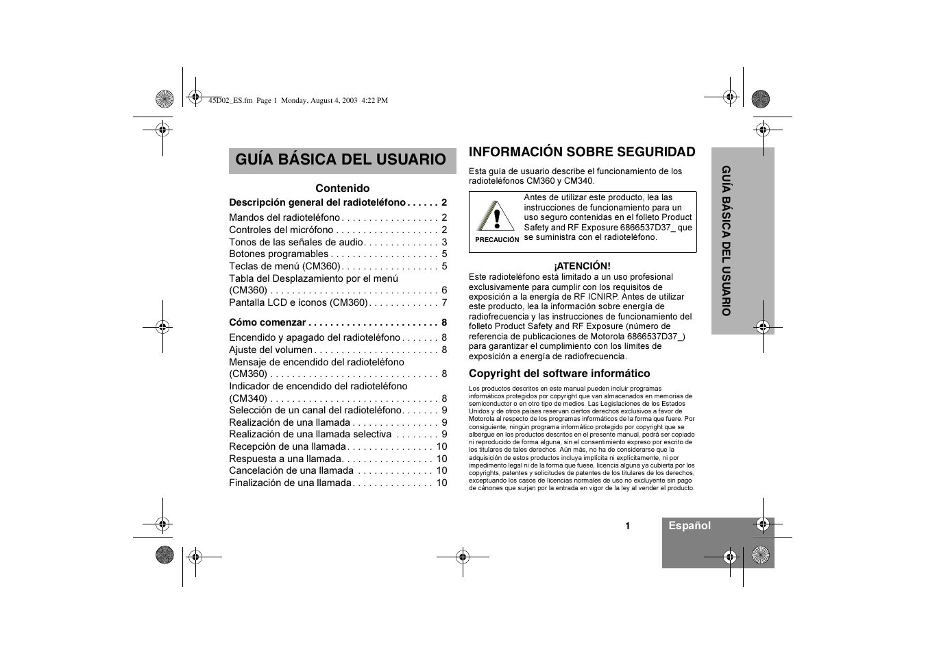 Guía básica del usuario | Motorola CM340 User Manual | Page 33 / 184