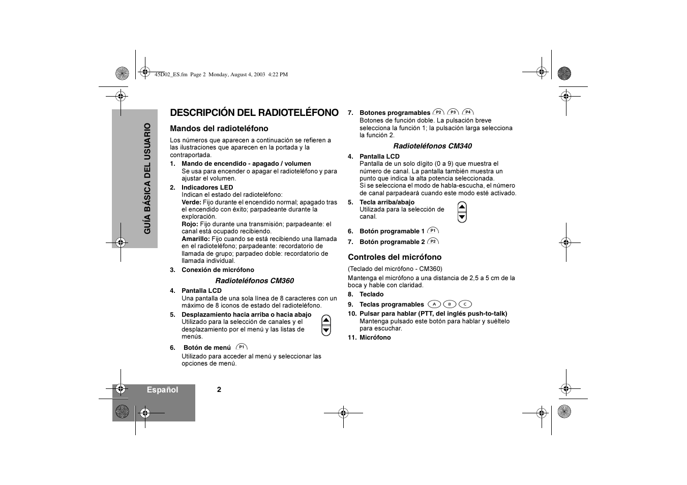 Descripción del radioteléfono | Motorola CM340 User Manual | Page 34 / 184