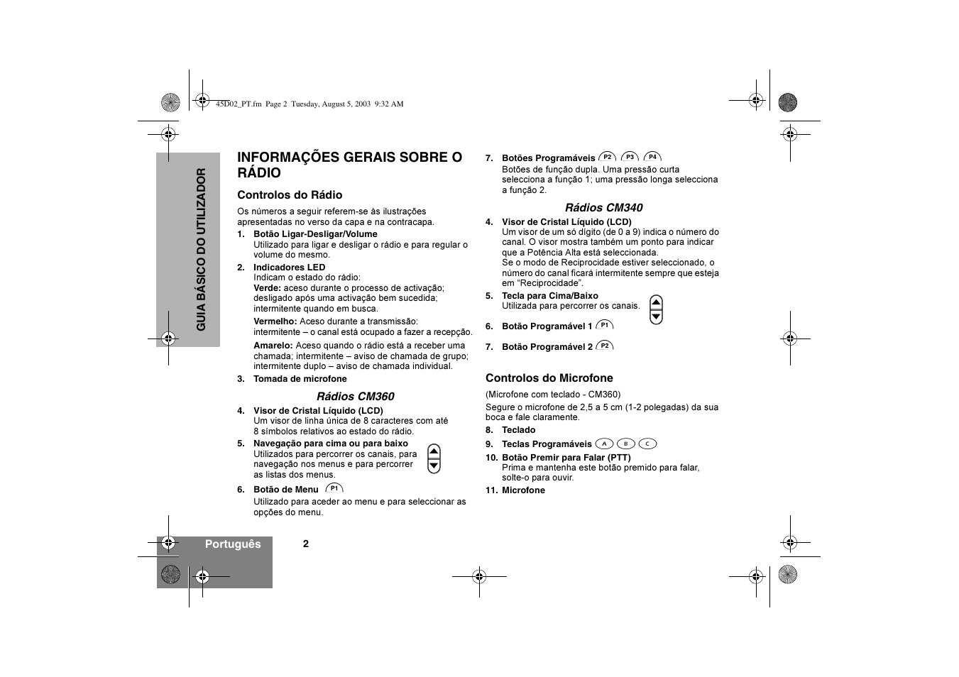 Informações gerais sobre o rádio | Motorola CM340 User Manual | Page 54 / 184