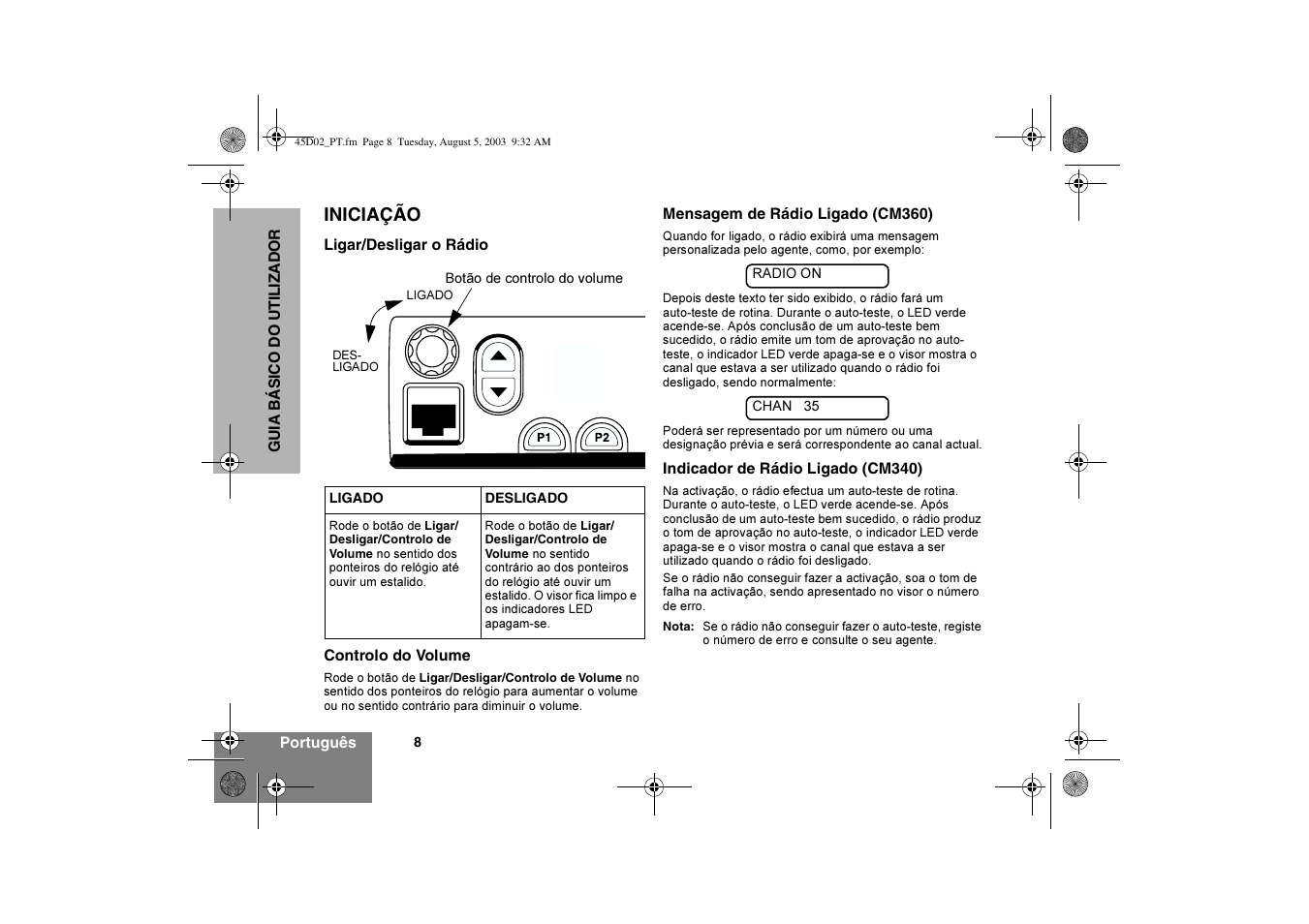 Iniciação | Motorola CM340 User Manual | Page 60 / 184