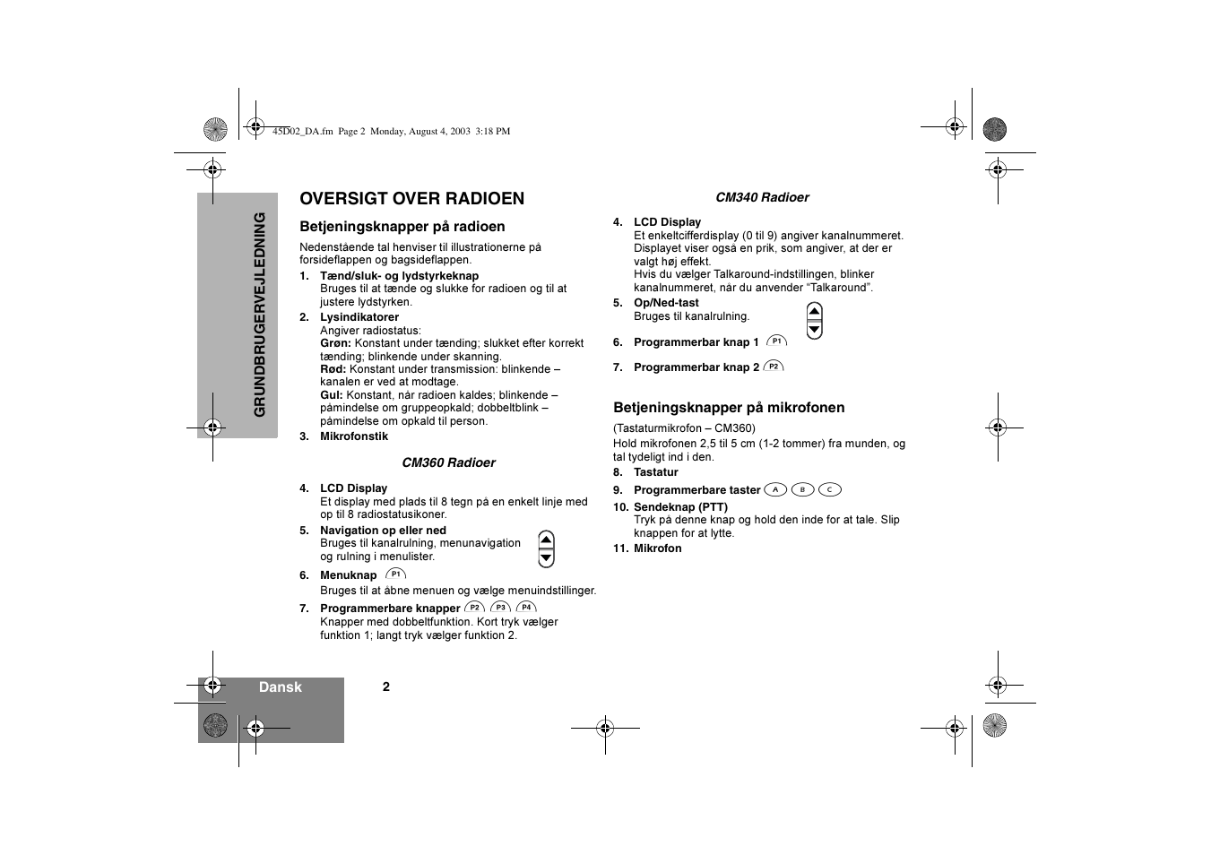 Oversigt over radioen | Motorola CM340 User Manual | Page 64 / 184