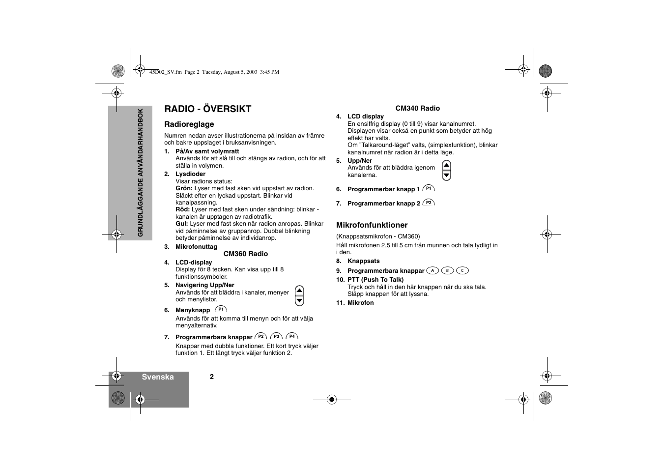 Radio - översikt | Motorola CM340 User Manual | Page 74 / 184