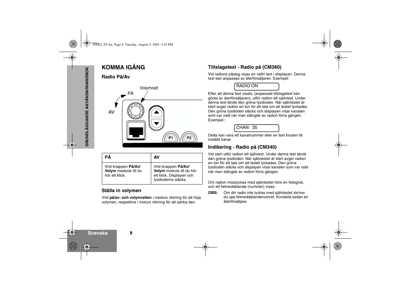 Komma igång | Motorola CM340 User Manual | Page 80 / 184