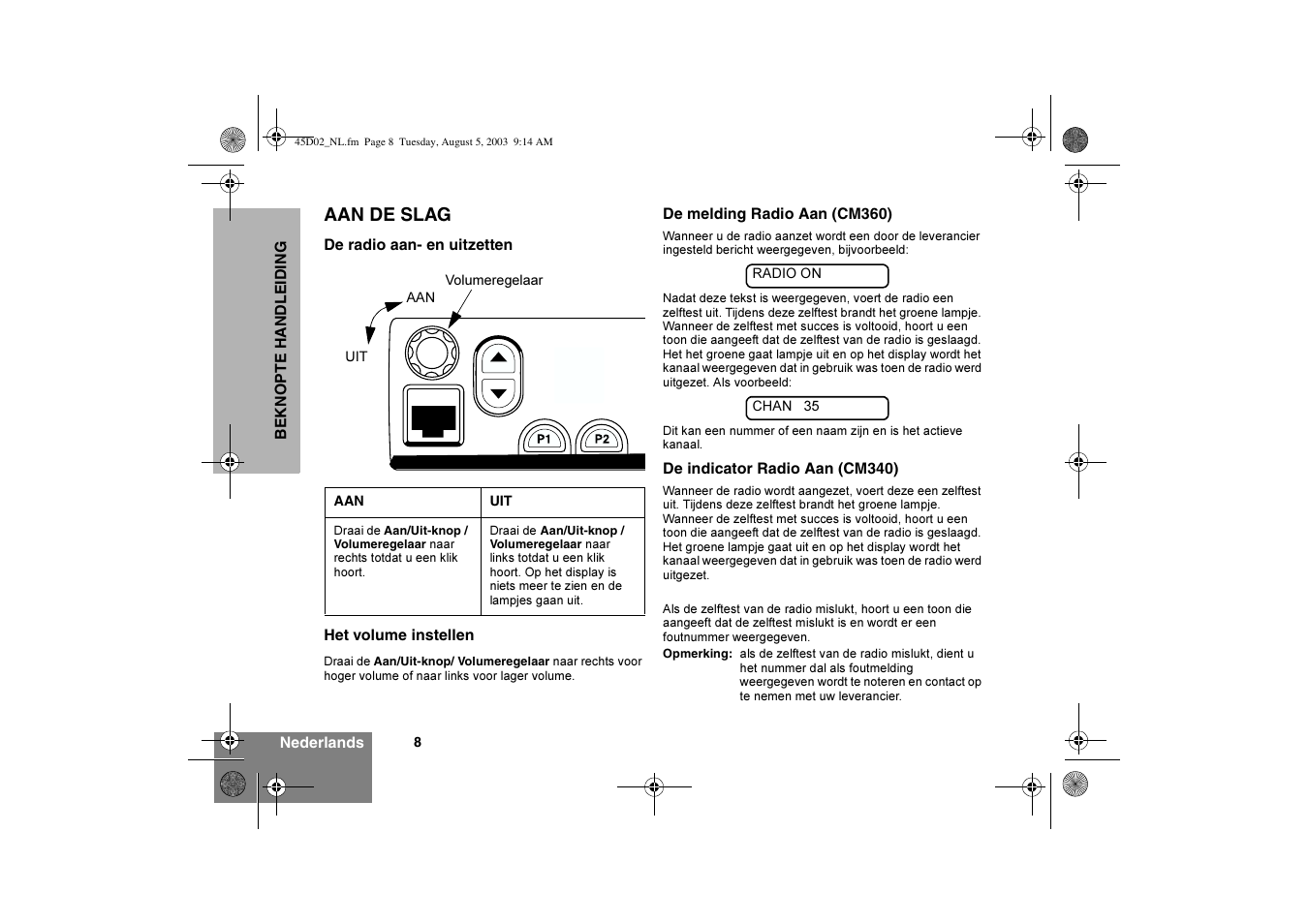 Aan de slag | Motorola CM340 User Manual | Page 90 / 184