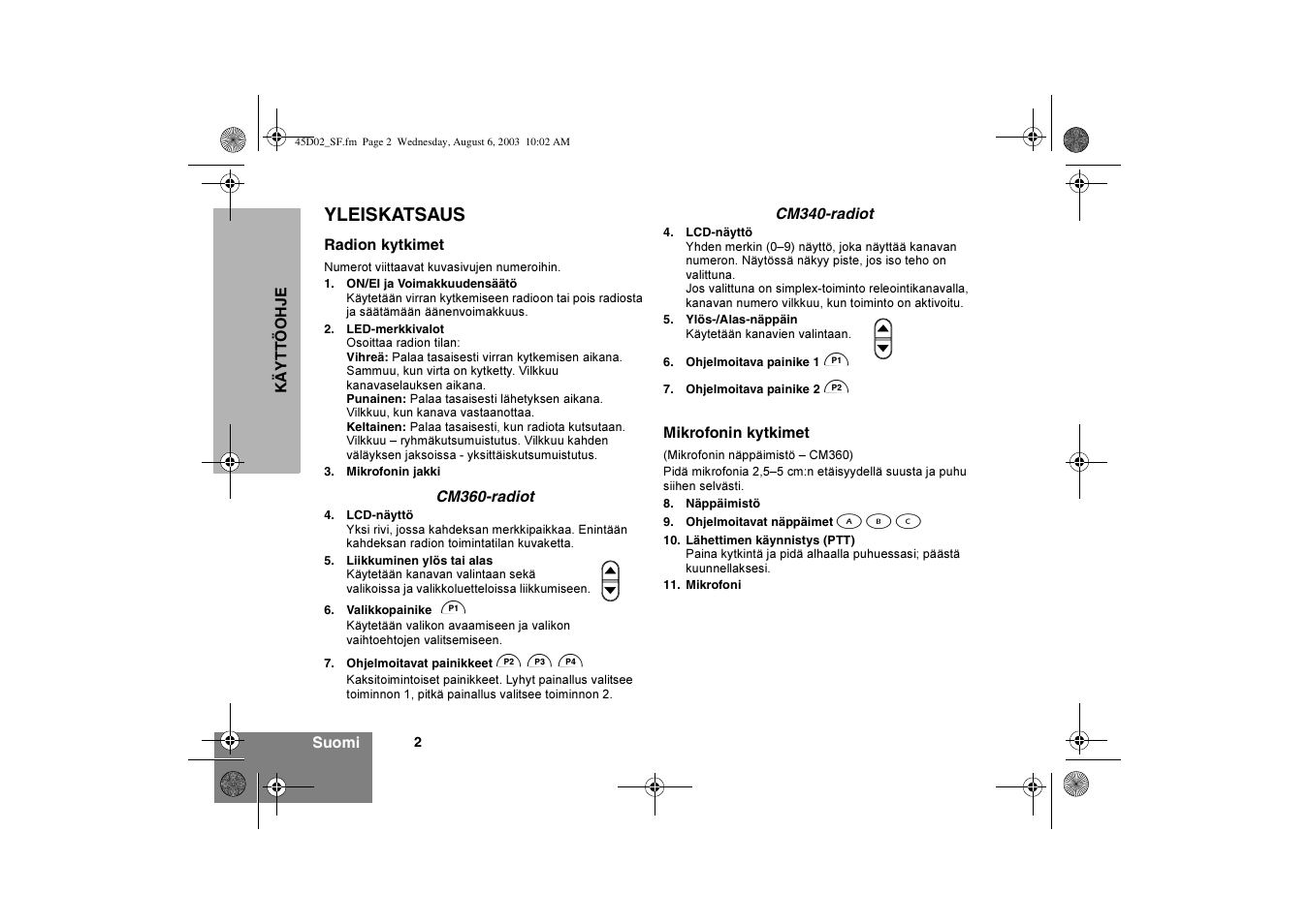 Yleiskatsaus | Motorola CM340 User Manual | Page 94 / 184