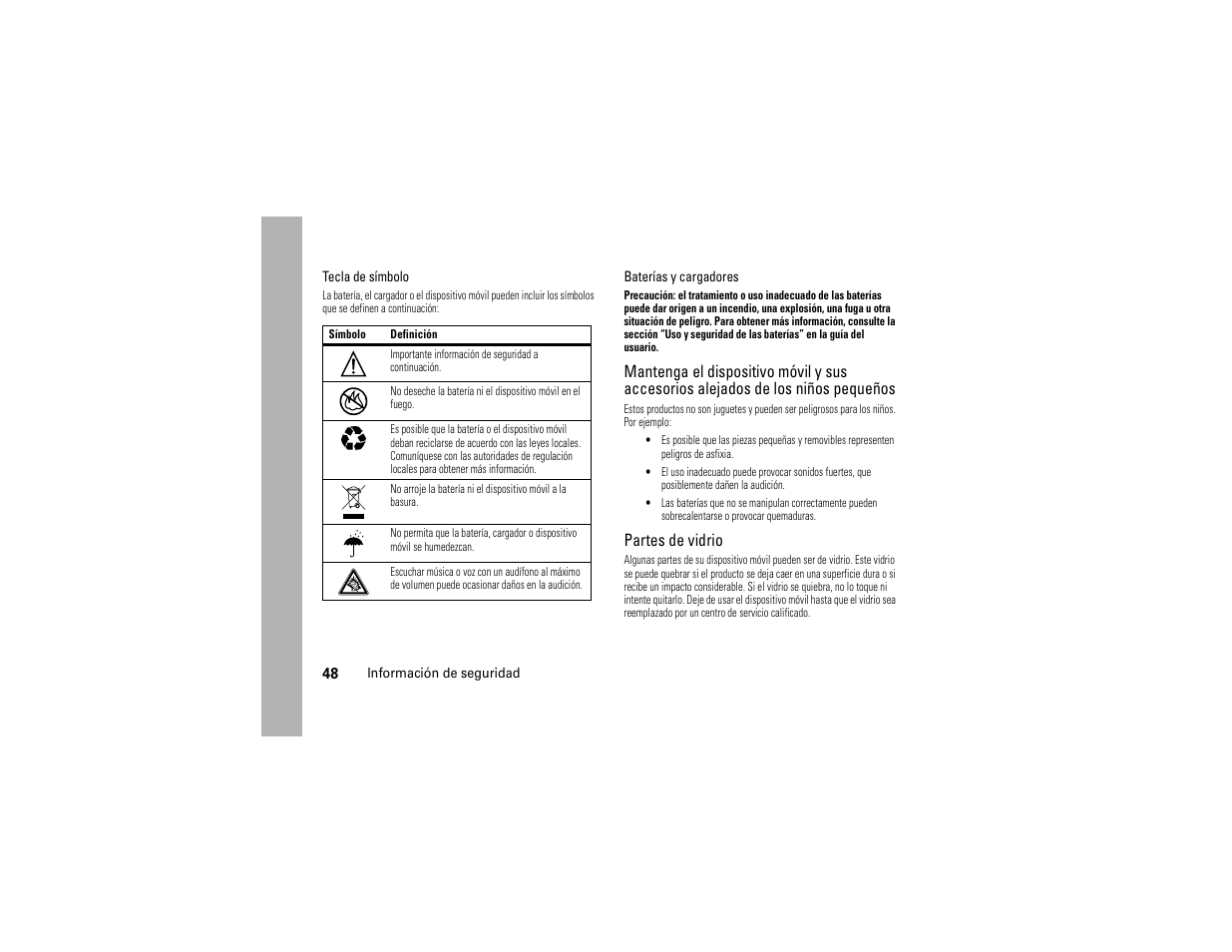 Partes de vidrio | Motorola Evoke 68000201338-C User Manual | Page 112 / 128