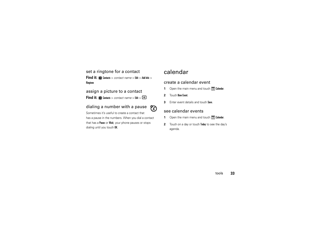 Calendar | Motorola Evoke 68000201338-C User Manual | Page 35 / 128