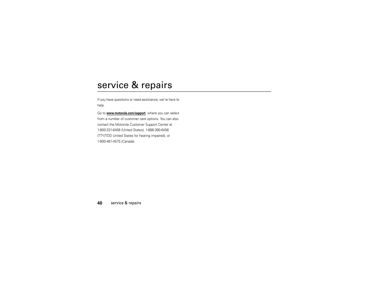 Service & repairs | Motorola Evoke 68000201338-C User Manual | Page 42 / 128