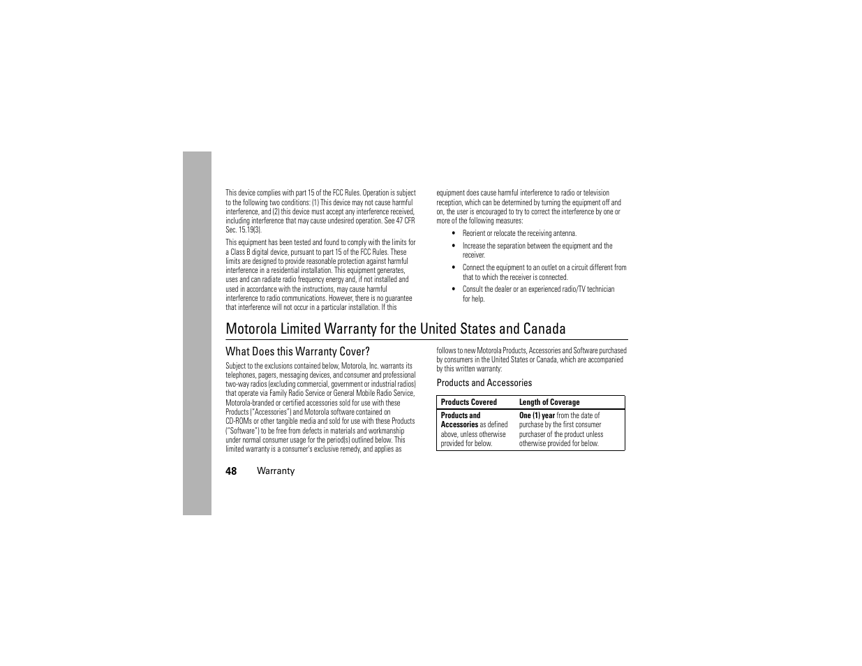 Warranty, What does this warranty cover | Motorola Evoke 68000201338-C User Manual | Page 50 / 128
