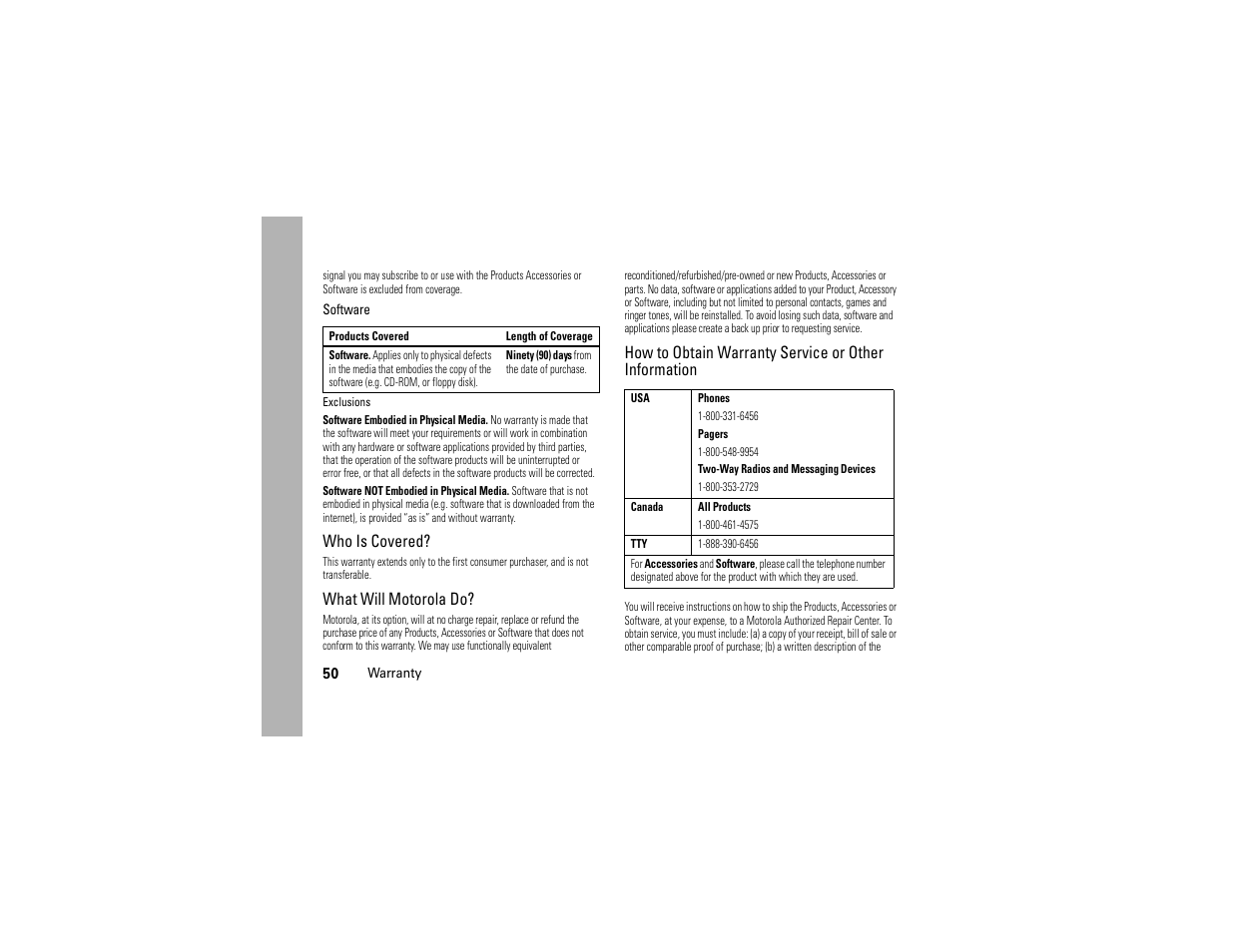 Who is covered, What will motorola do | Motorola Evoke 68000201338-C User Manual | Page 52 / 128