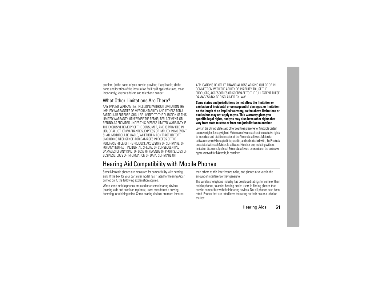 Hearing aids, Hearing aid compatibility with mobile phones, What other limitations are there | Motorola Evoke 68000201338-C User Manual | Page 53 / 128