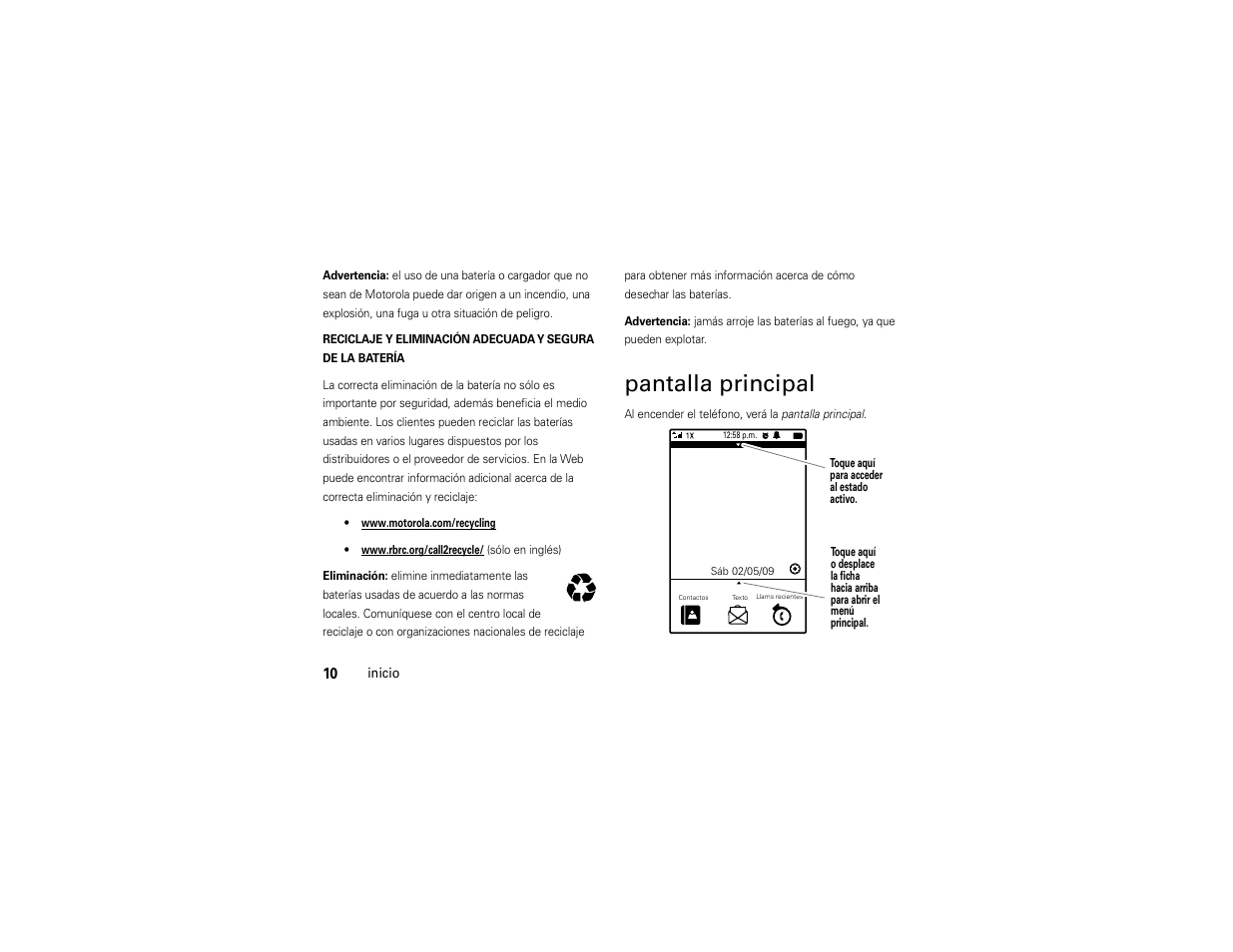 Pantalla principal | Motorola Evoke 68000201338-C User Manual | Page 74 / 128