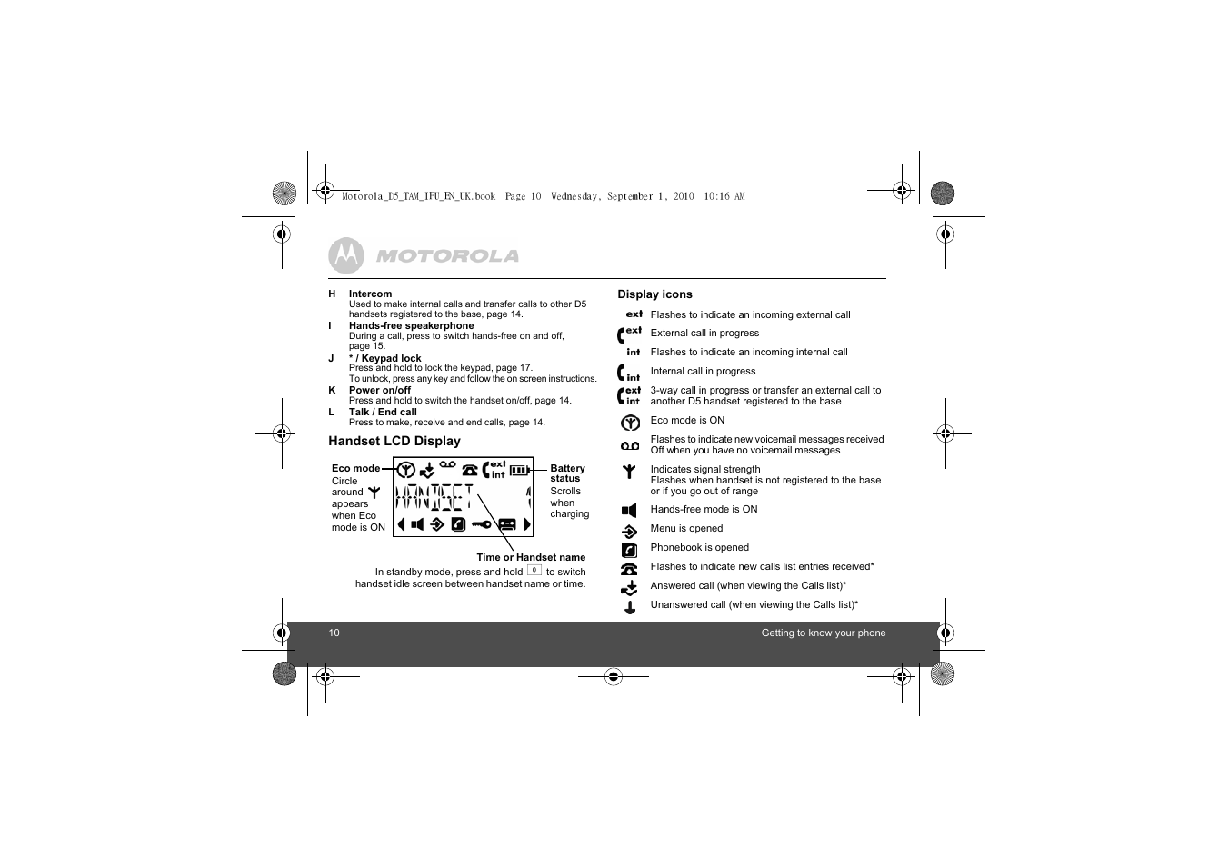 Motorola Digital Cordless Telephone with Digital Answering Machine D511 User Manual | Page 10 / 45