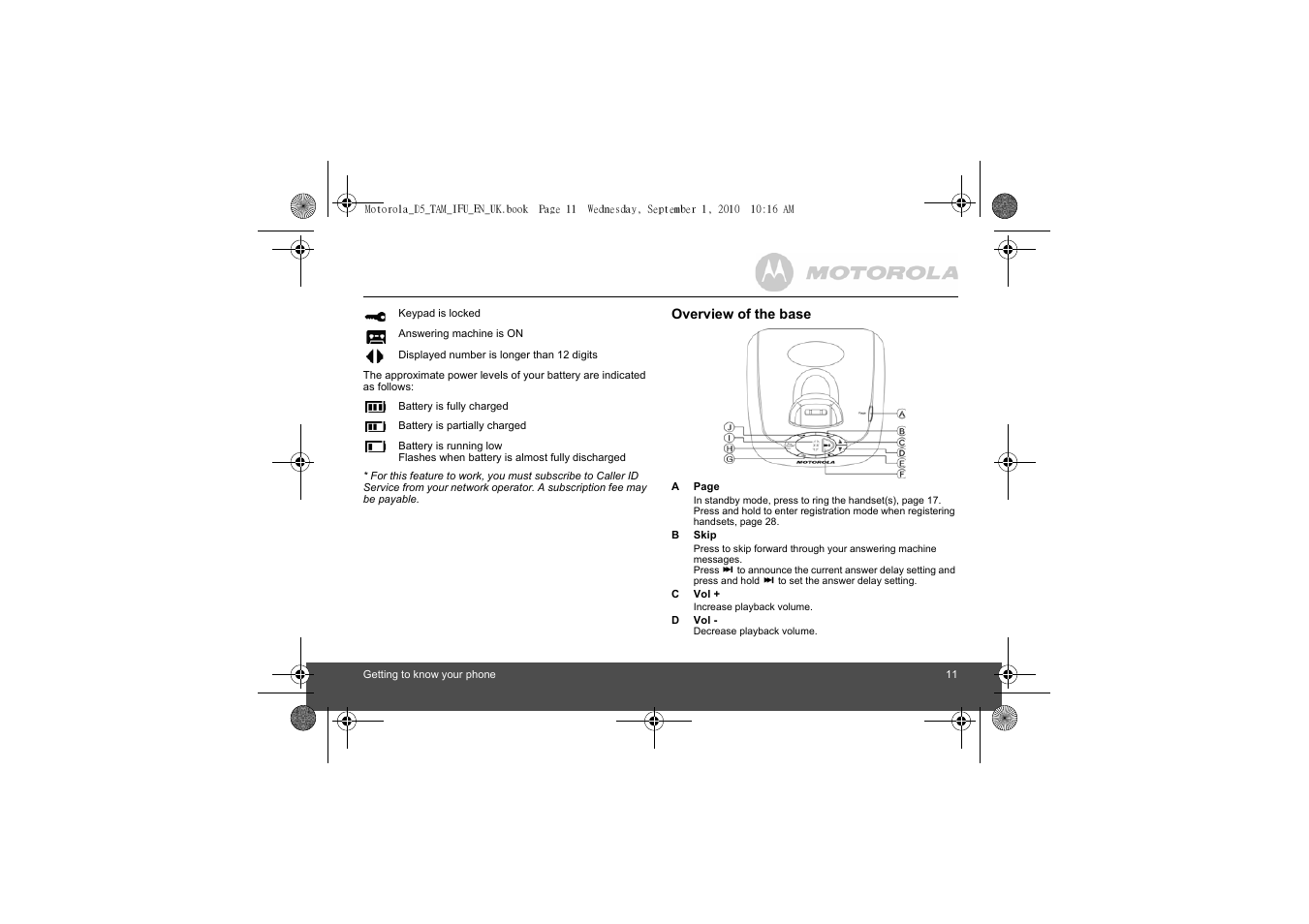 Motorola Digital Cordless Telephone with Digital Answering Machine D511 User Manual | Page 11 / 45