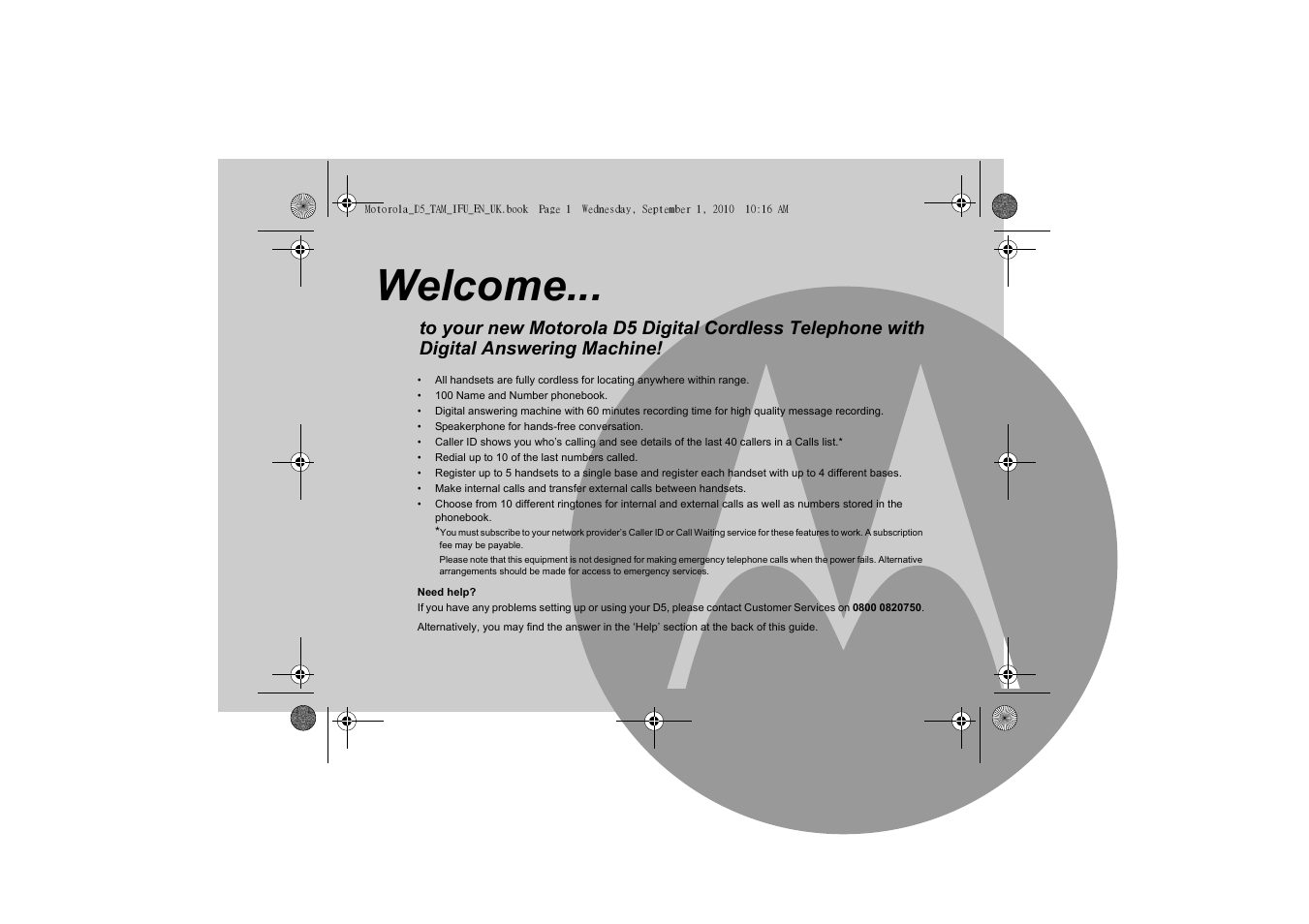 Welcome | Motorola Digital Cordless Telephone with Digital Answering Machine D511 User Manual | Page 2 / 45