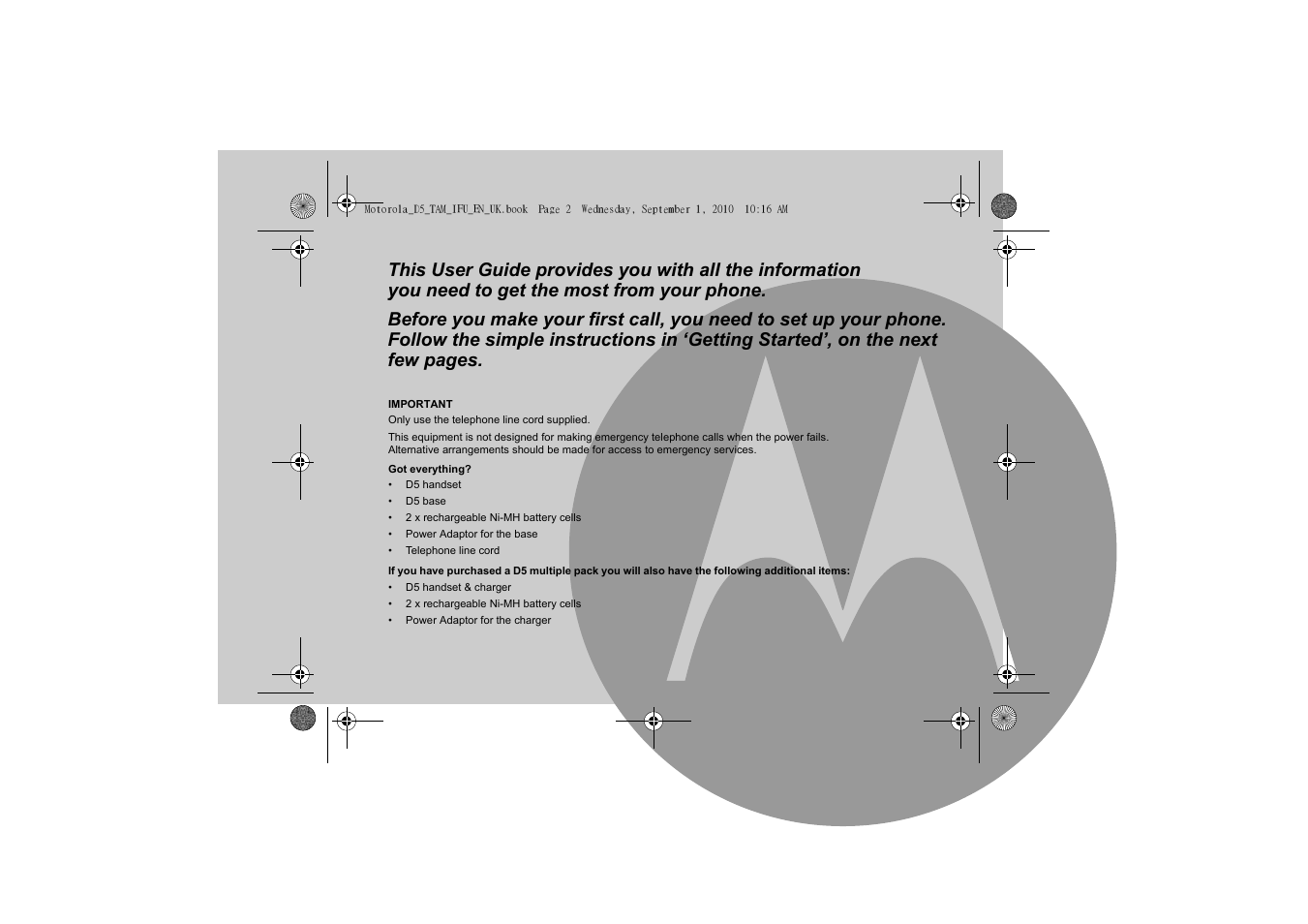Motorola Digital Cordless Telephone with Digital Answering Machine D511 User Manual | Page 3 / 45