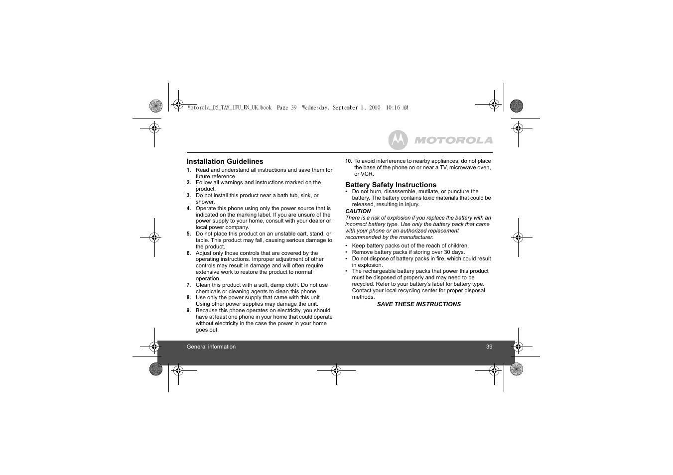 Motorola Digital Cordless Telephone with Digital Answering Machine D511 User Manual | Page 39 / 45